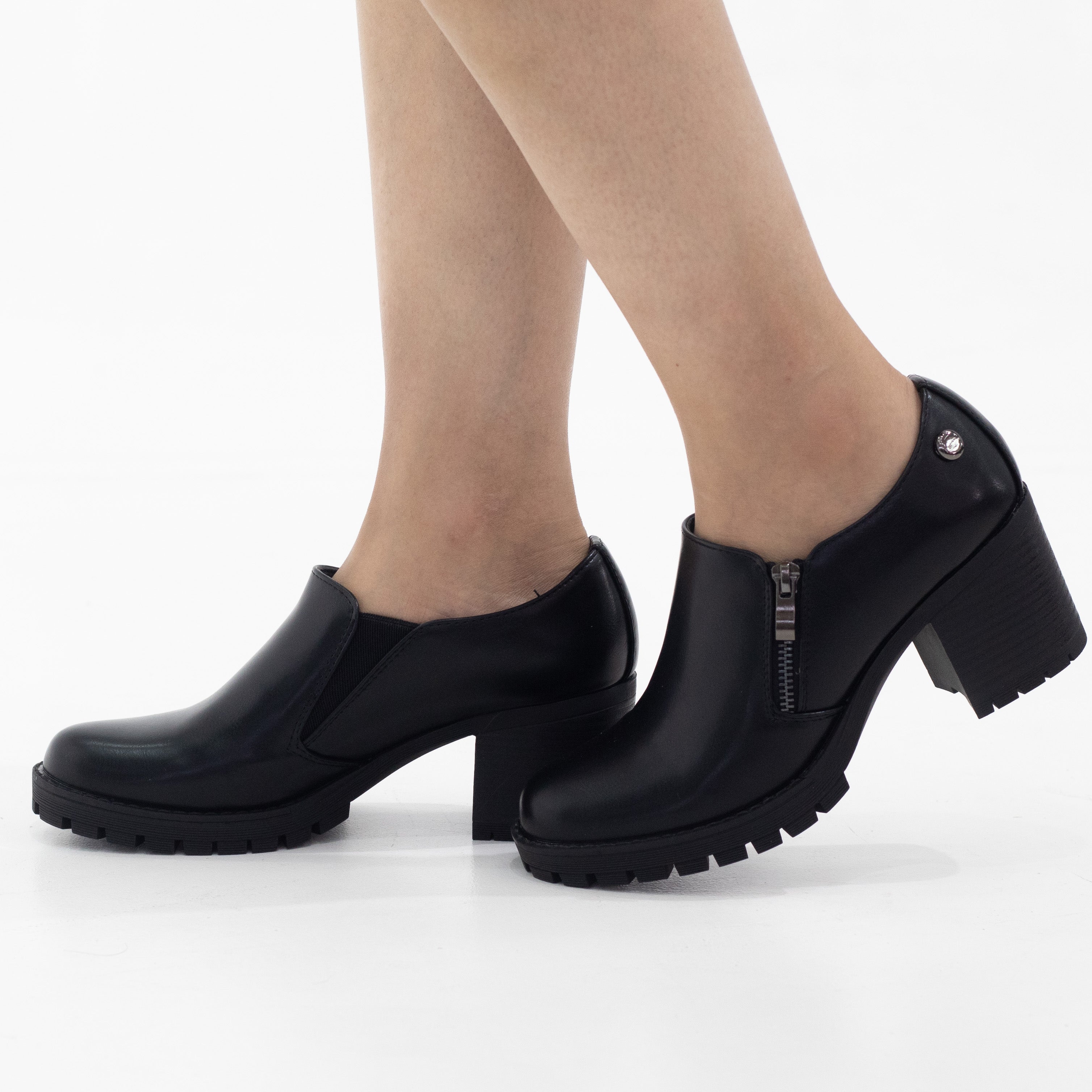 Tadeo slip on 7cm block heel brougue black