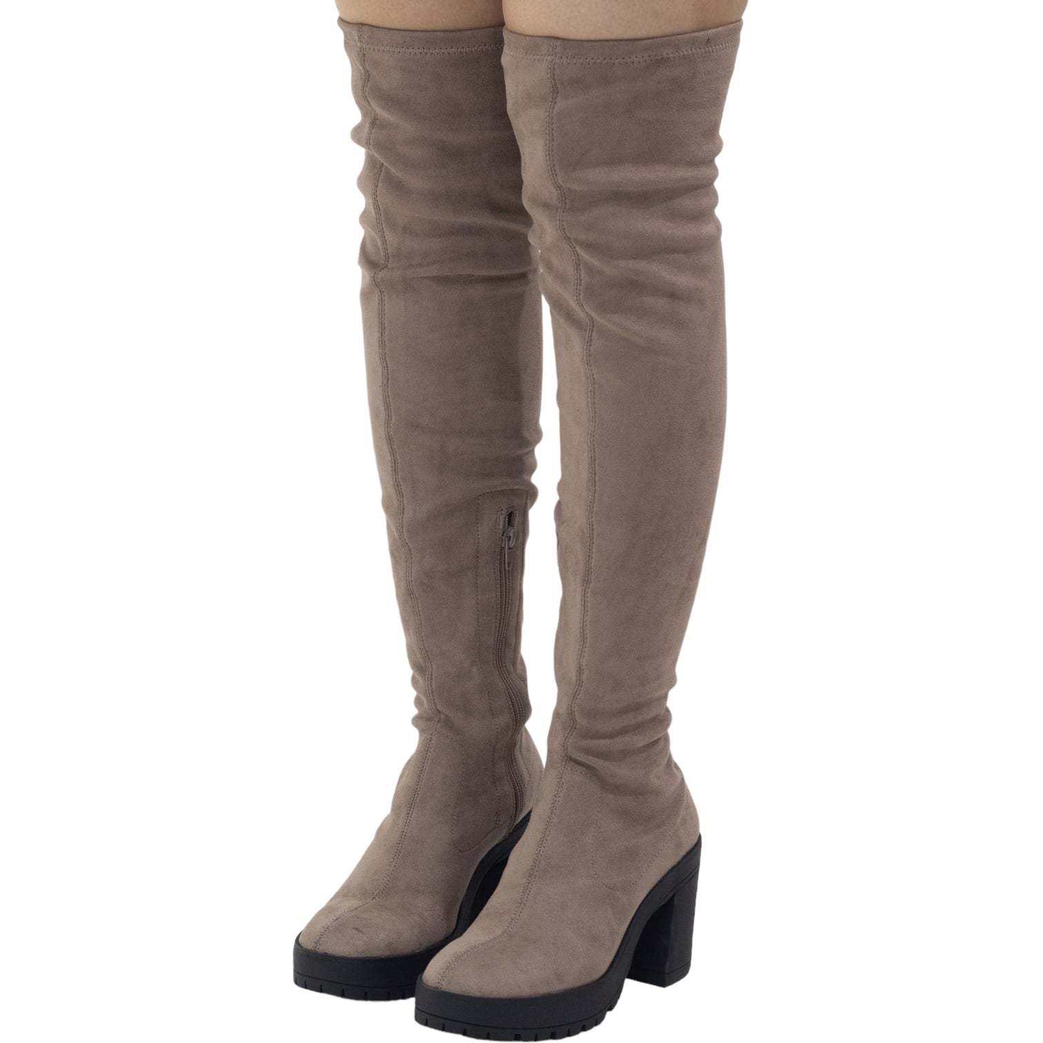 Garnet thigh high back boot 9cm heel taupe