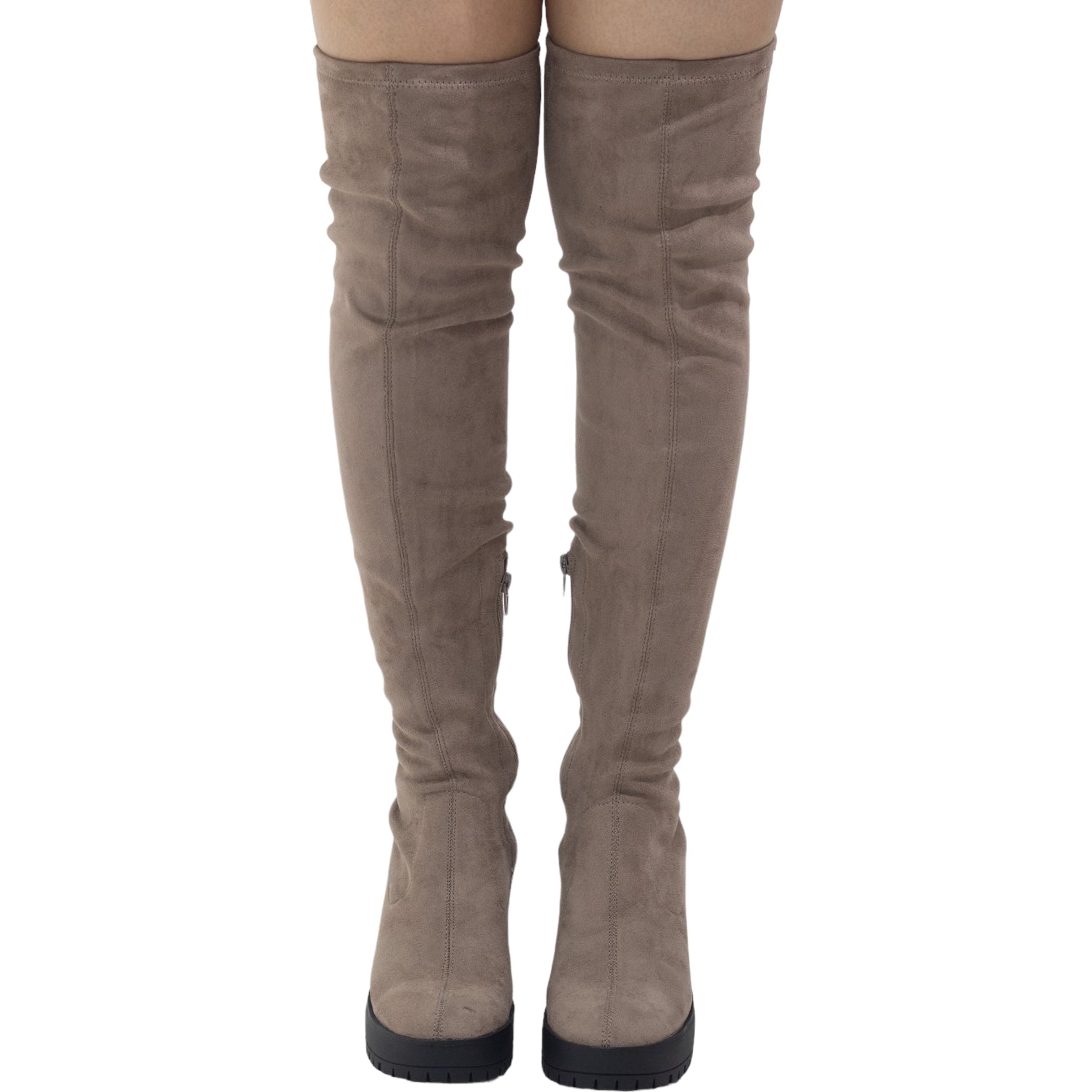 Garnet thigh high back boot 9cm heel taupe