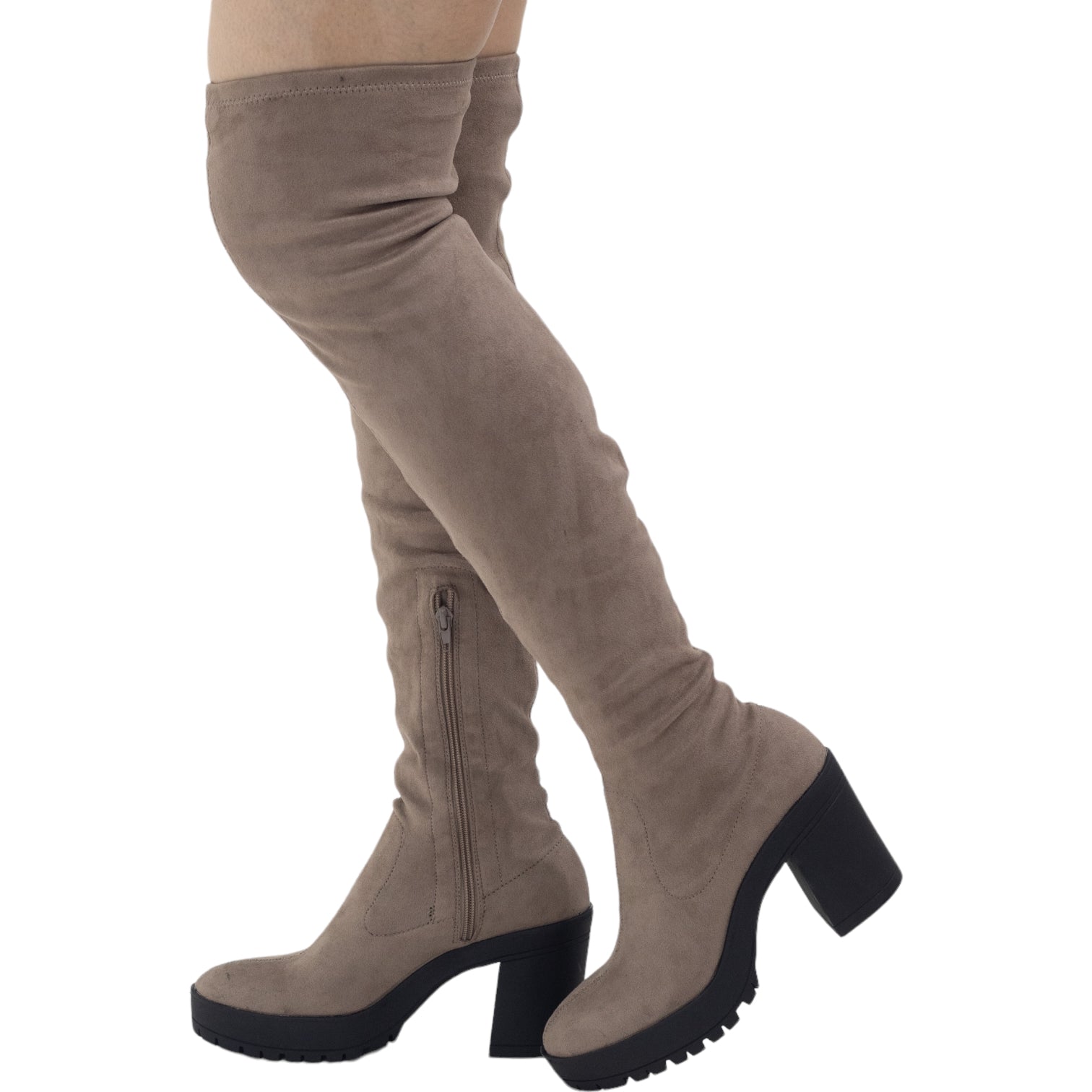 Garnet thigh high back boot 9cm heel taupe