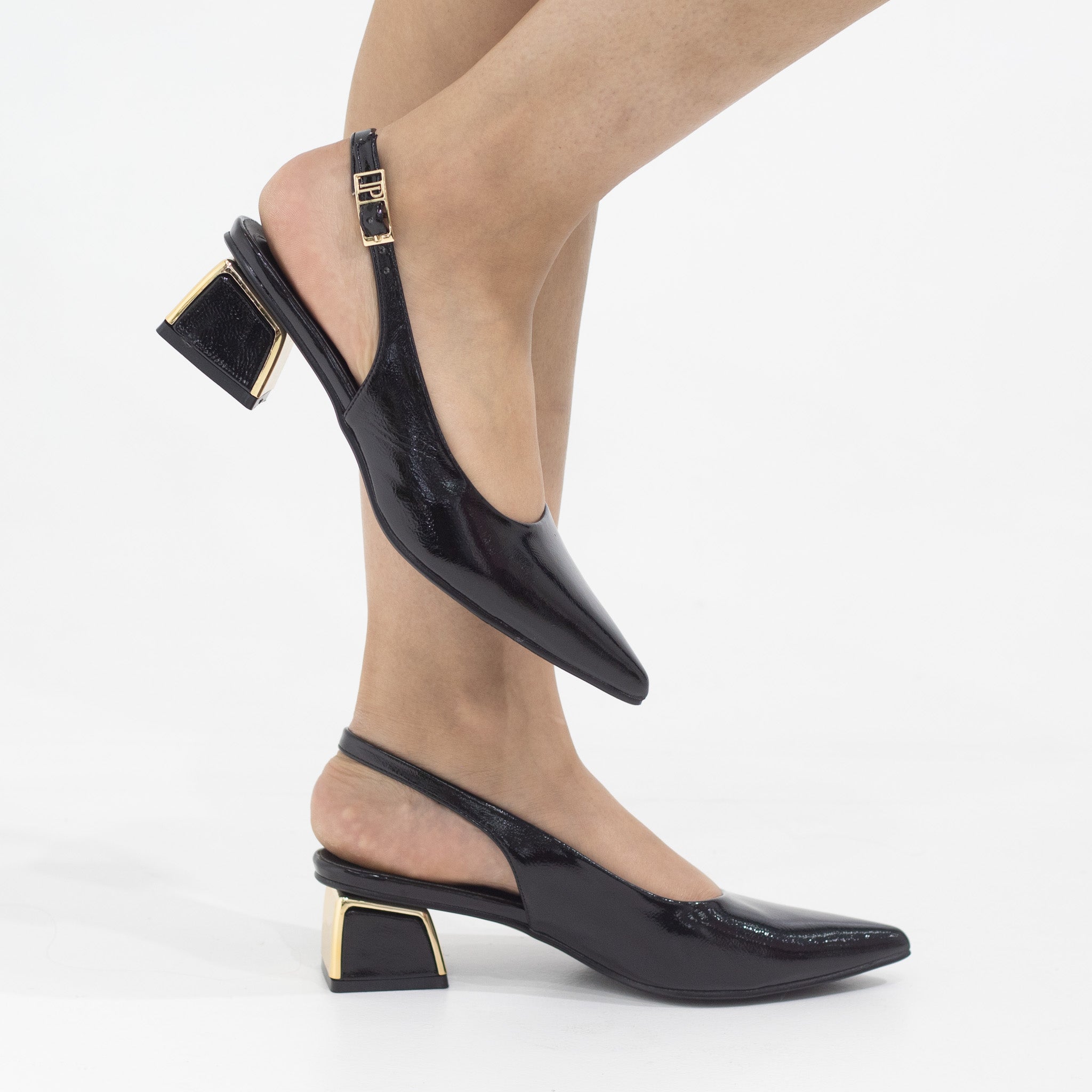 Gabrina 4cm heel pu closed toe sling court black