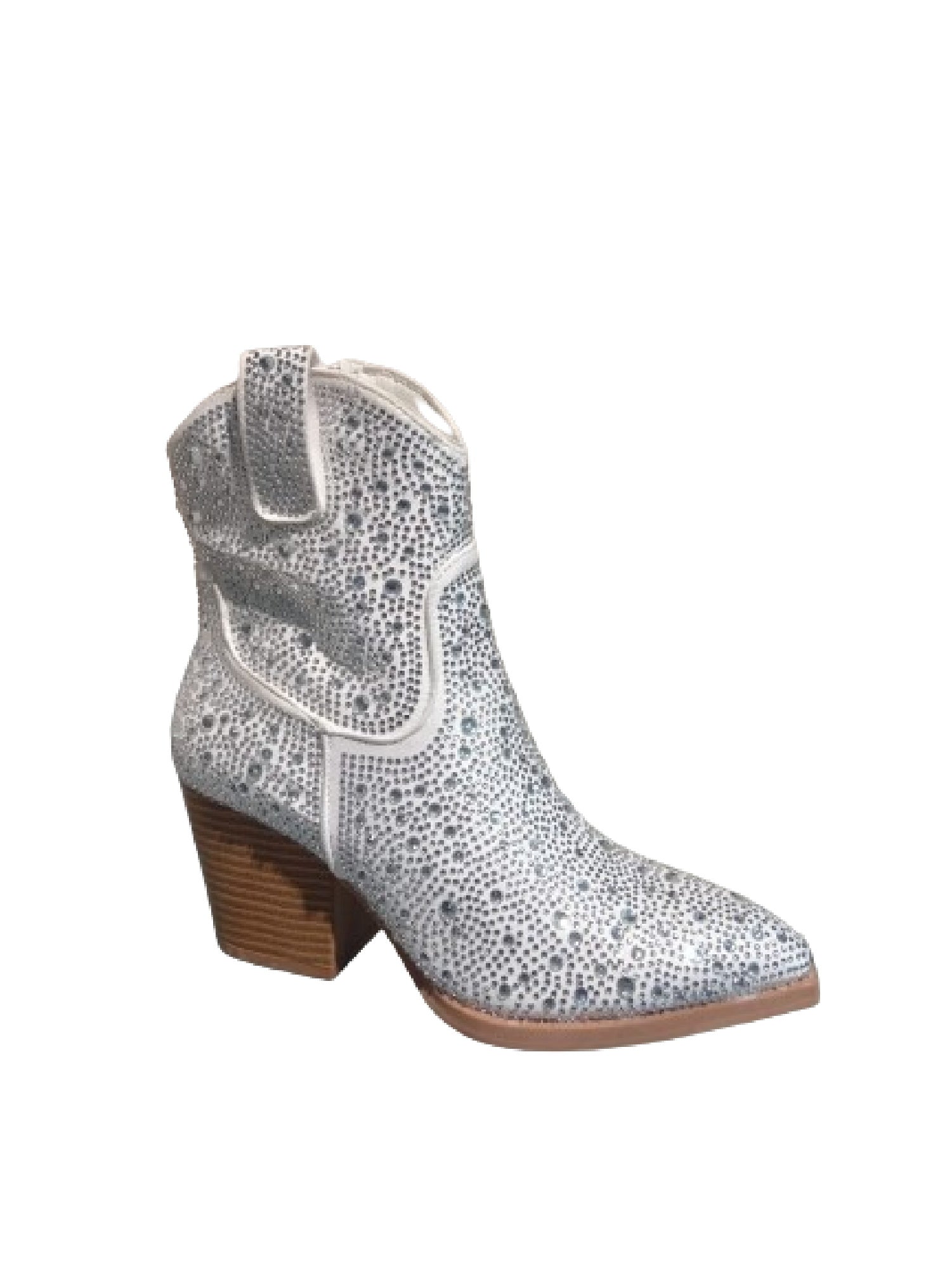 Penny diamante embellished PUNYBY cowboy heel bootie white