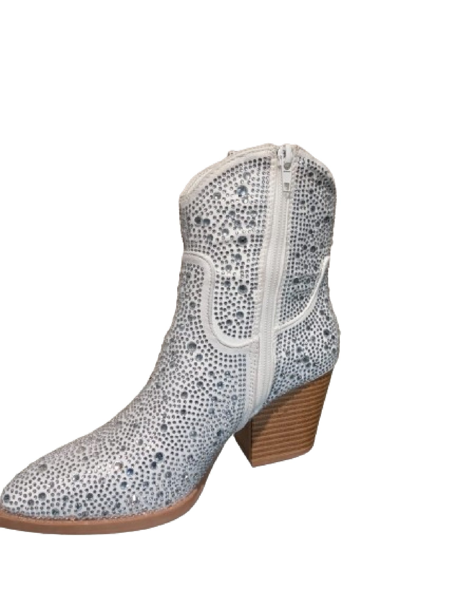 Penny diamante embellished PUNYBY cowboy heel bootie white