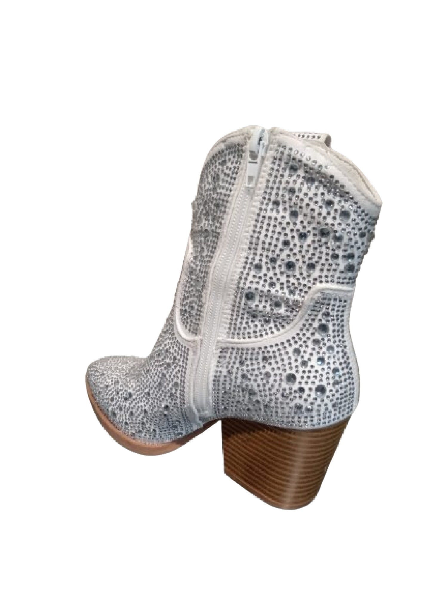 Penny diamante embellished PUNYBY cowboy heel bootie white