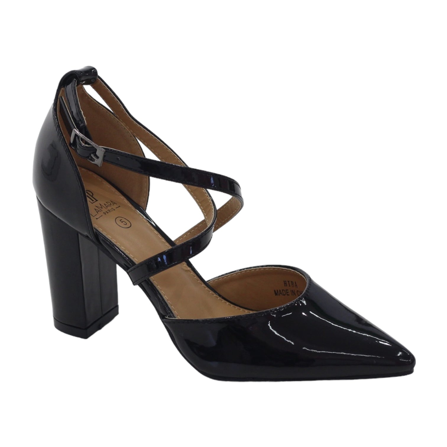 Hiba cross-belts open waist PATENT 8.5cm block heel