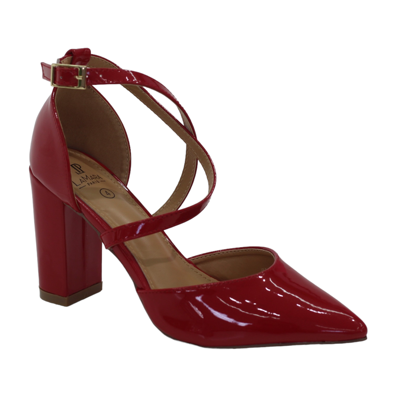 Hiba cross-belts open waist PATENT 8.5cm block heel