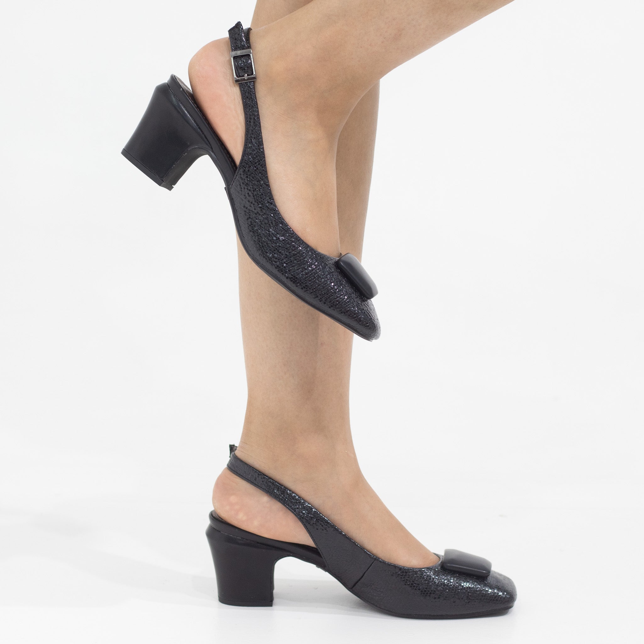 Blaze block 5.5cm heel sling back with sqr trim pumps