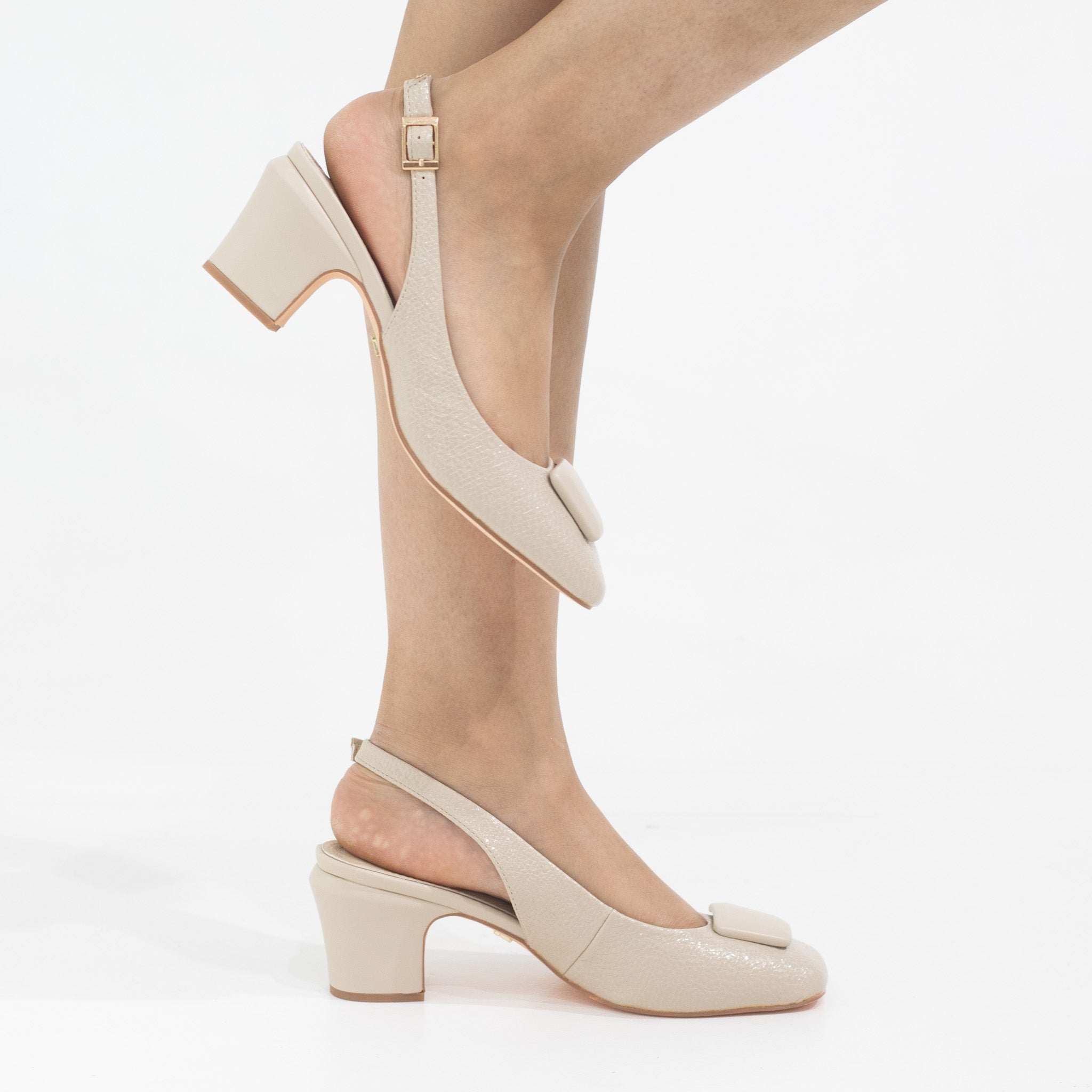 Blaze block 5.5cm heel sling back with sqr trim pumps