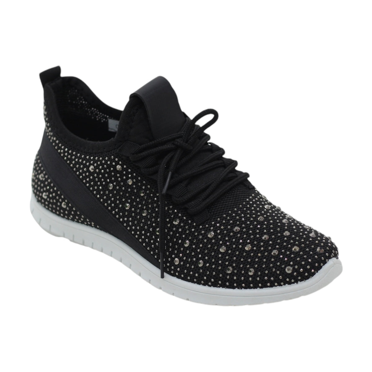 Gabby fly knit lace-up sneaker with diamonds