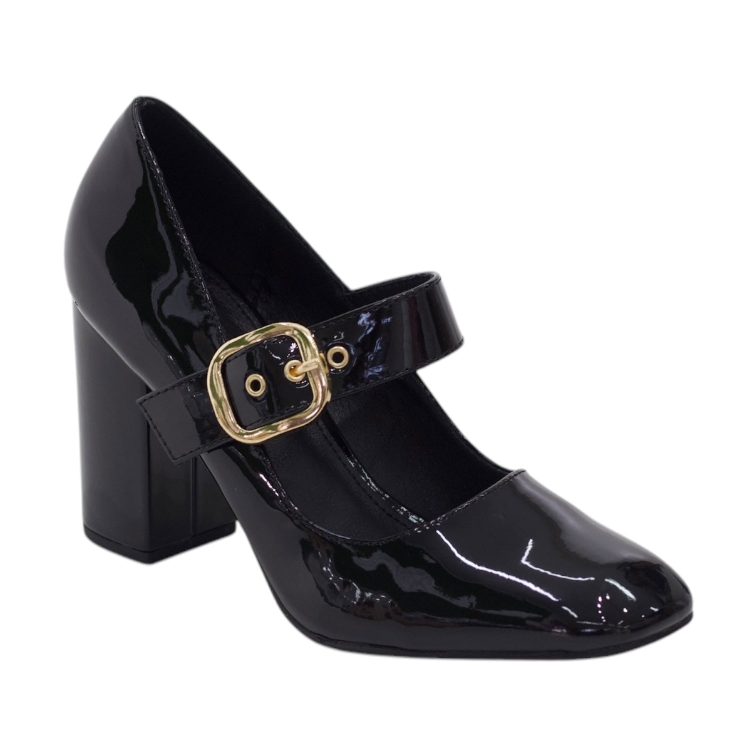 Moira strap belt 8.5cm block heel court pat