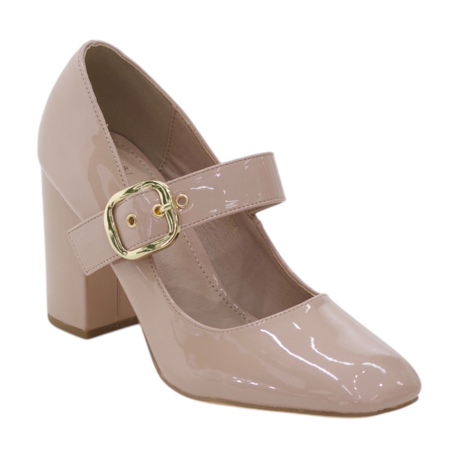 Moira strap belt 8.5cm block heel court pat