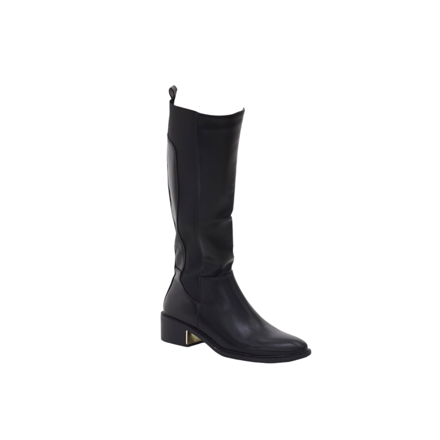 Shiya double zipper long boot with a metal decor on 4.5cm heel