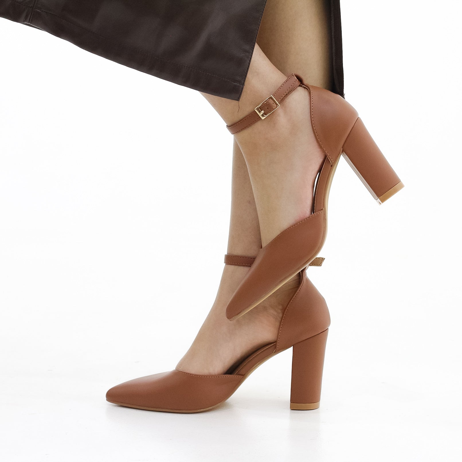 Missy open waist pointy on block 8.5cm heel PU Tan