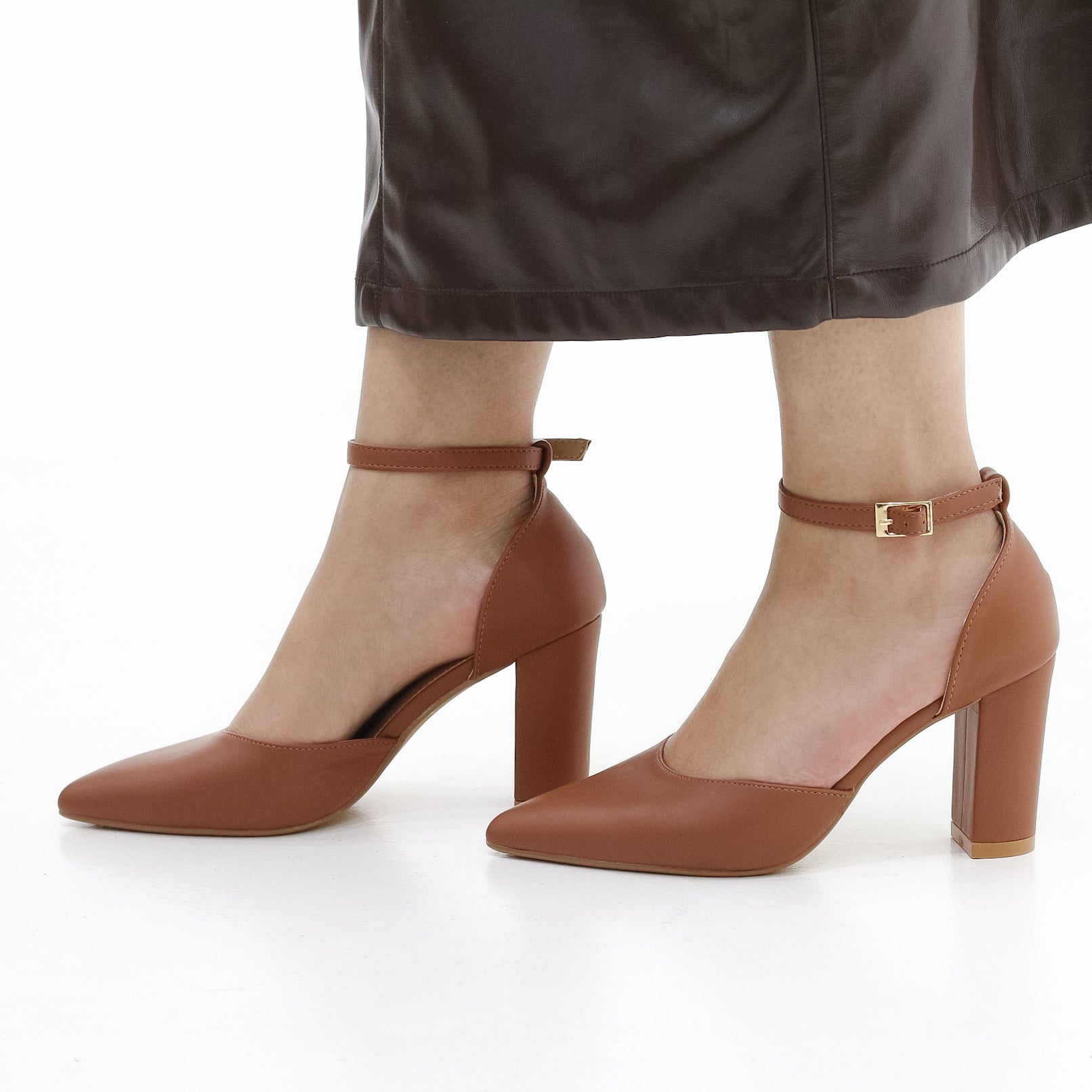Missy open waist pointy on block 8.5cm heel PU Tan