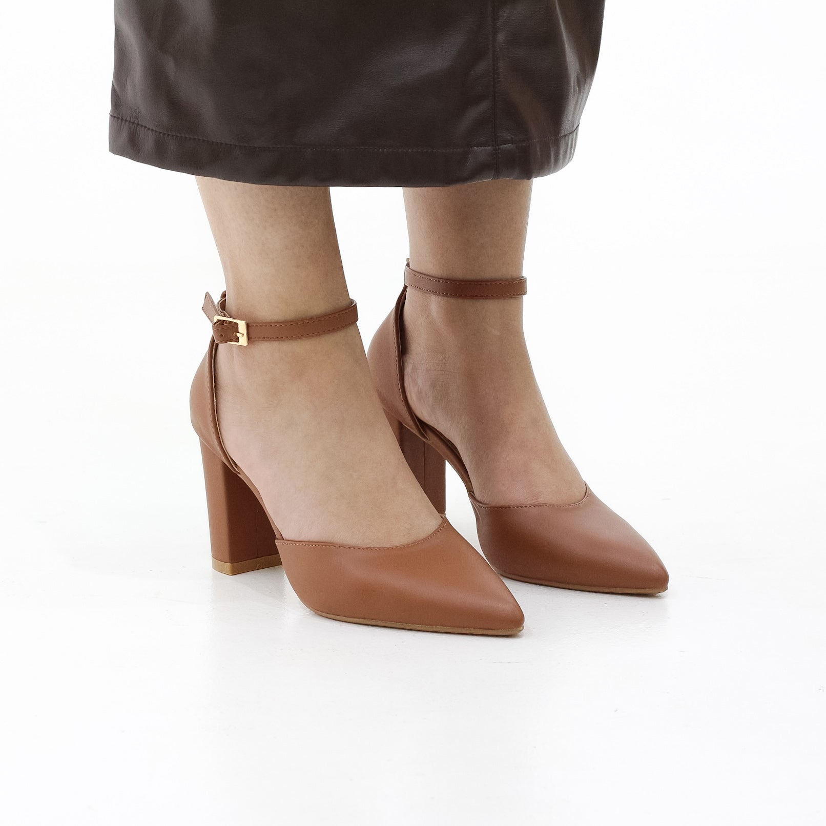 Missy open waist pointy on block 8.5cm heel PU Tan