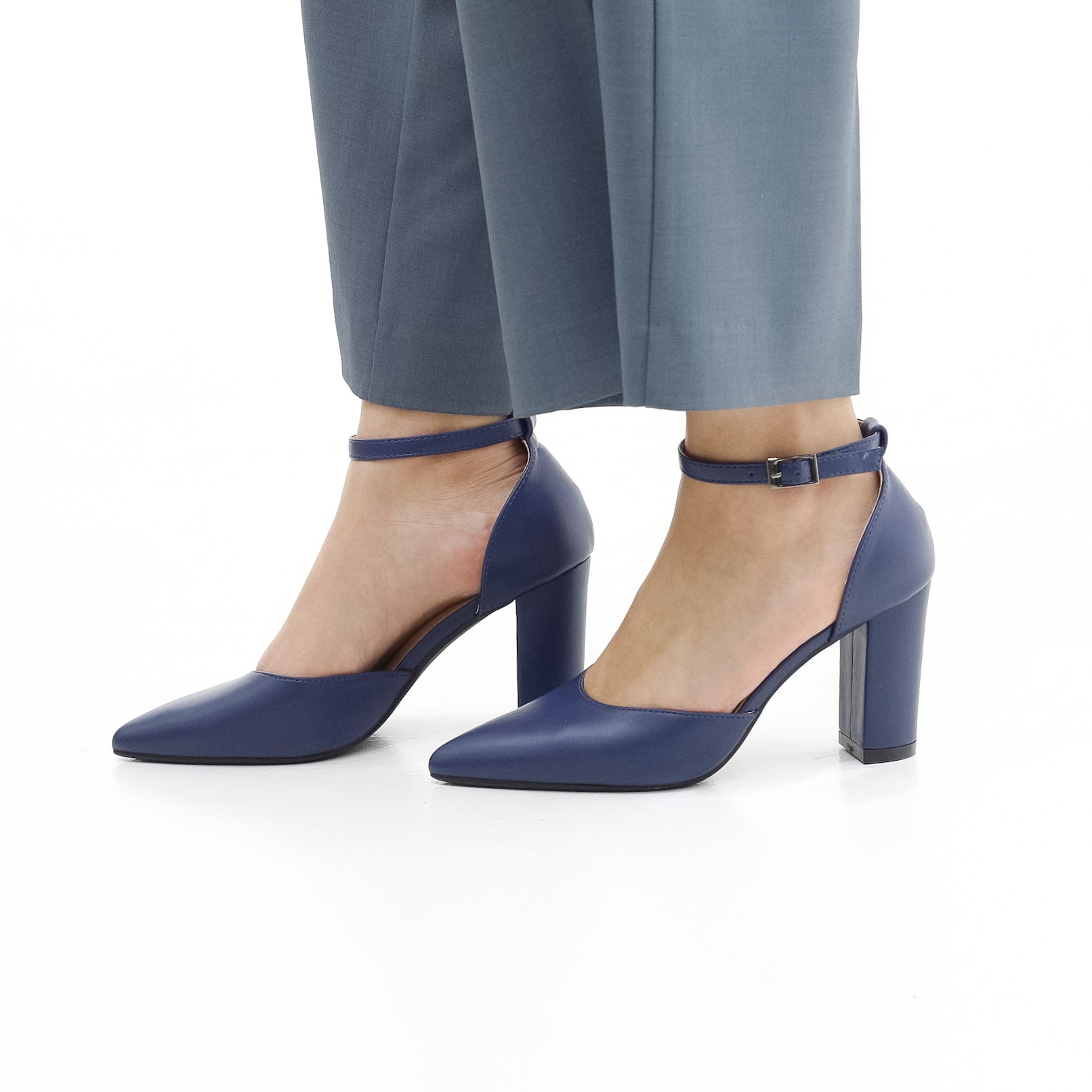 Missy open waist pointy on block 8.5cm heel PU Navy