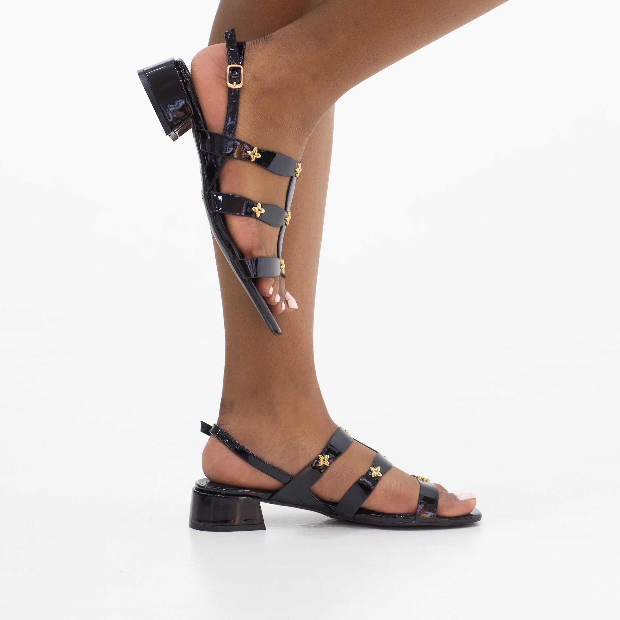 Kalila multi strap sandal with trim 7.5 cm heel