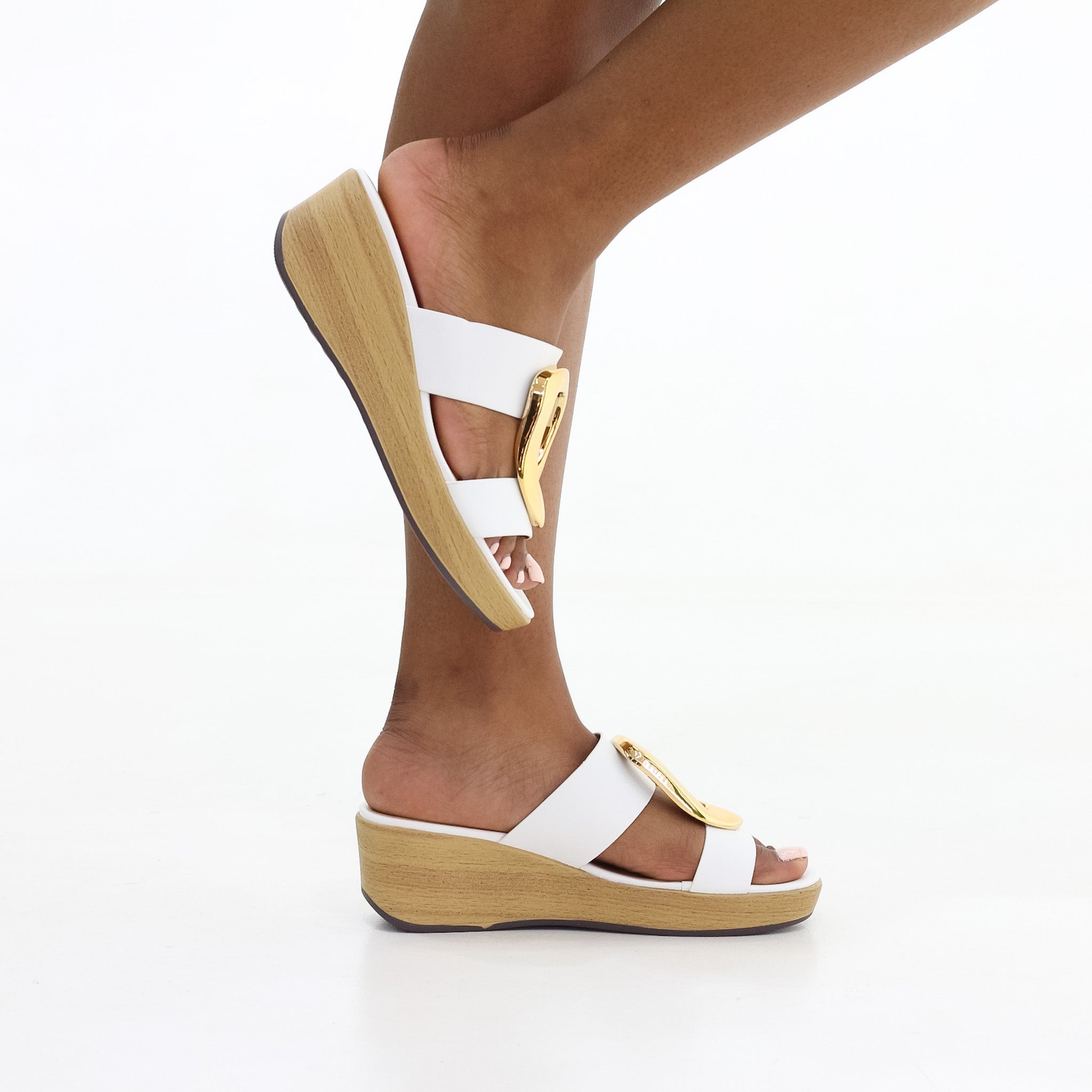 Dew 2 band wedge 9 cm heel slide with trim