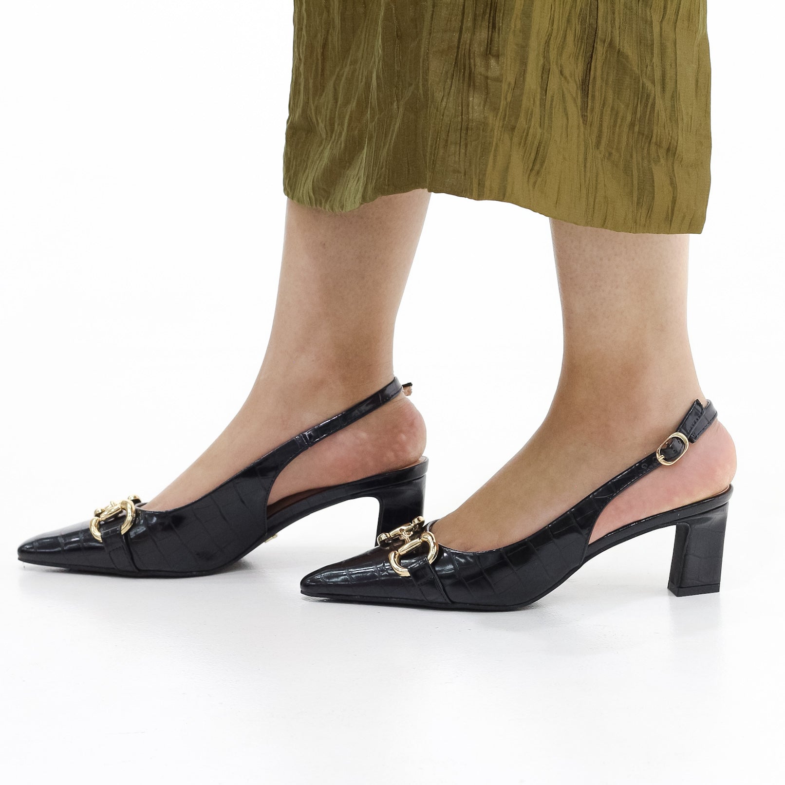 Espira block heel sling back 6 cm heel with trim