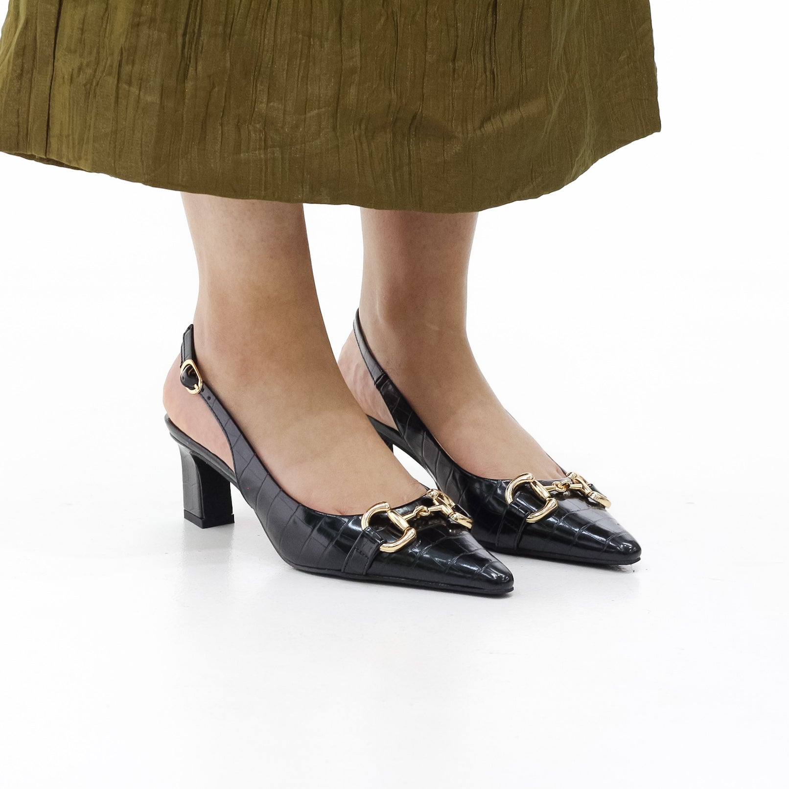 Espira block heel sling back 6 cm heel with trim