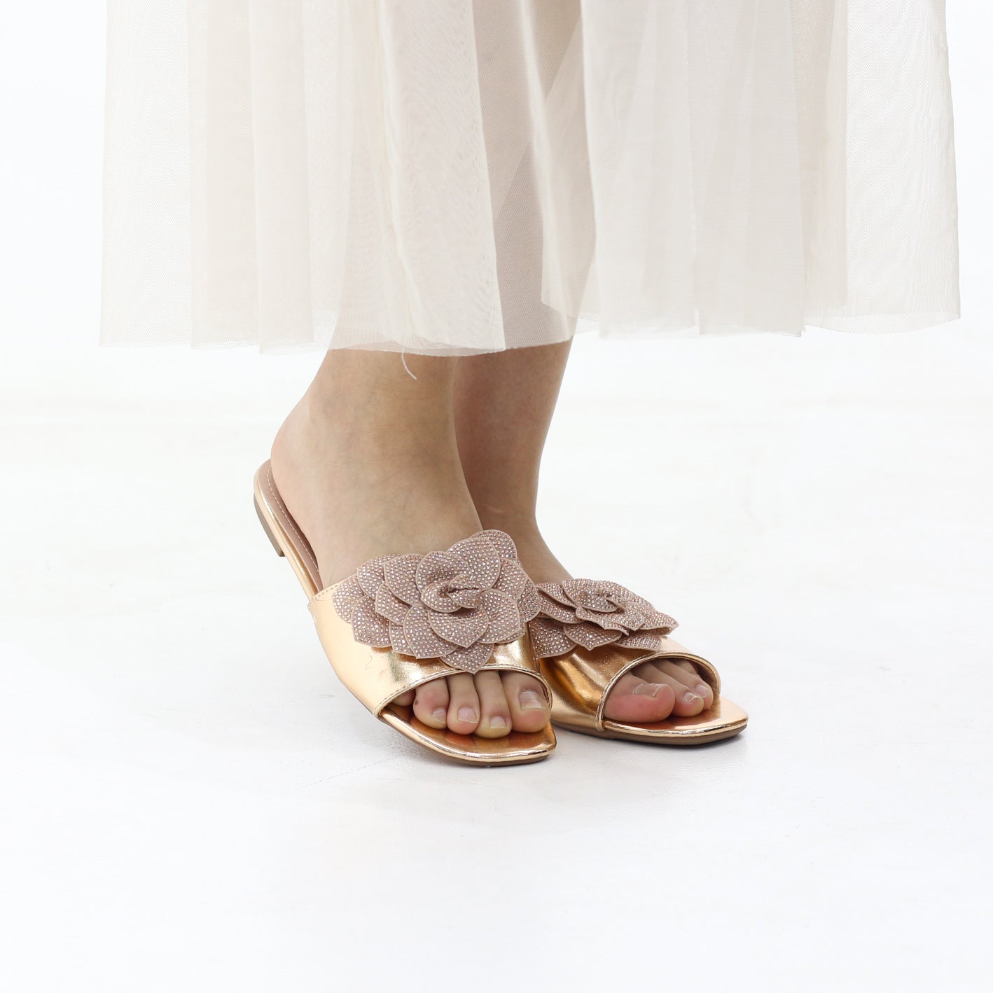 Glace Floral embellished slip-on flat sandals