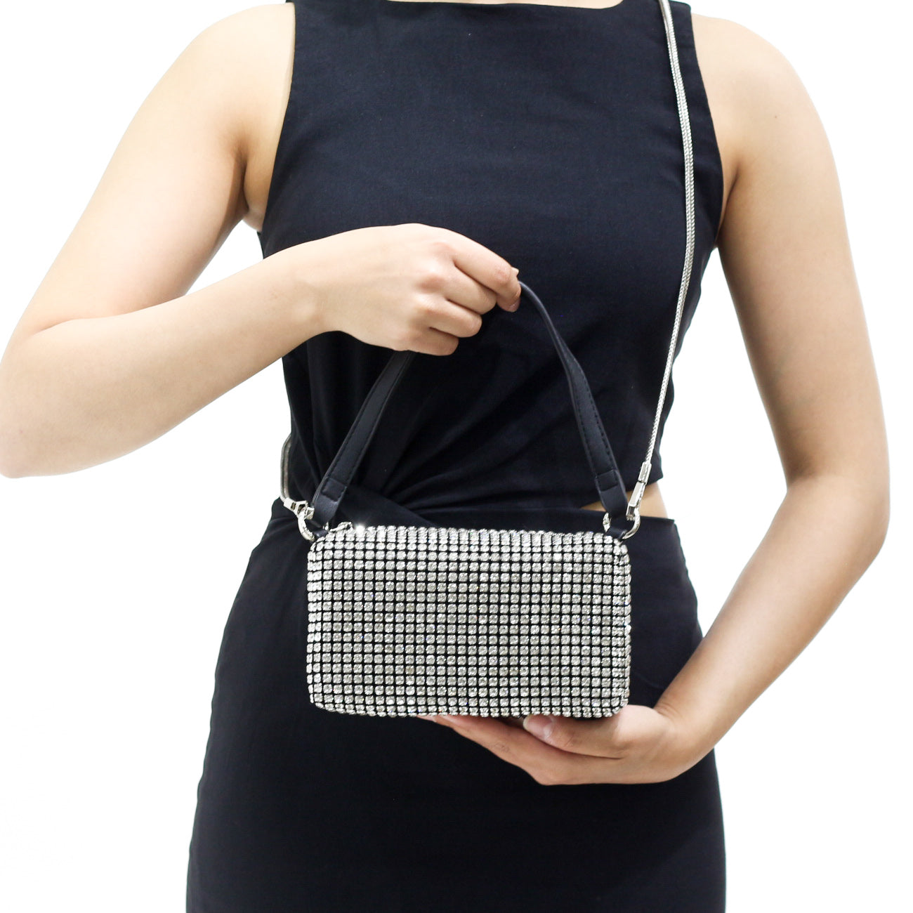 Boleite crystal-studded box shoulder bag with strap