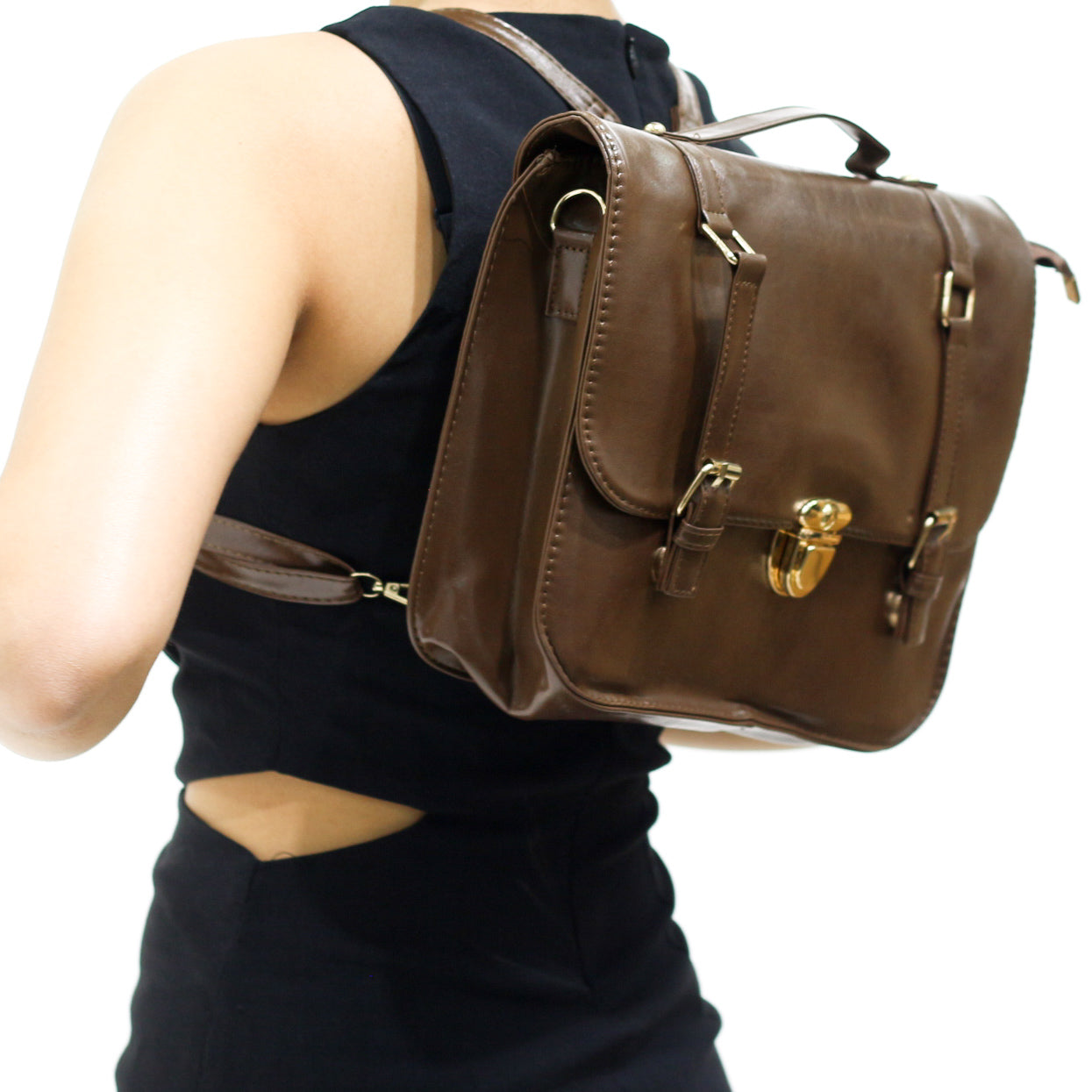 Motaro vintage leather satchel with buckles