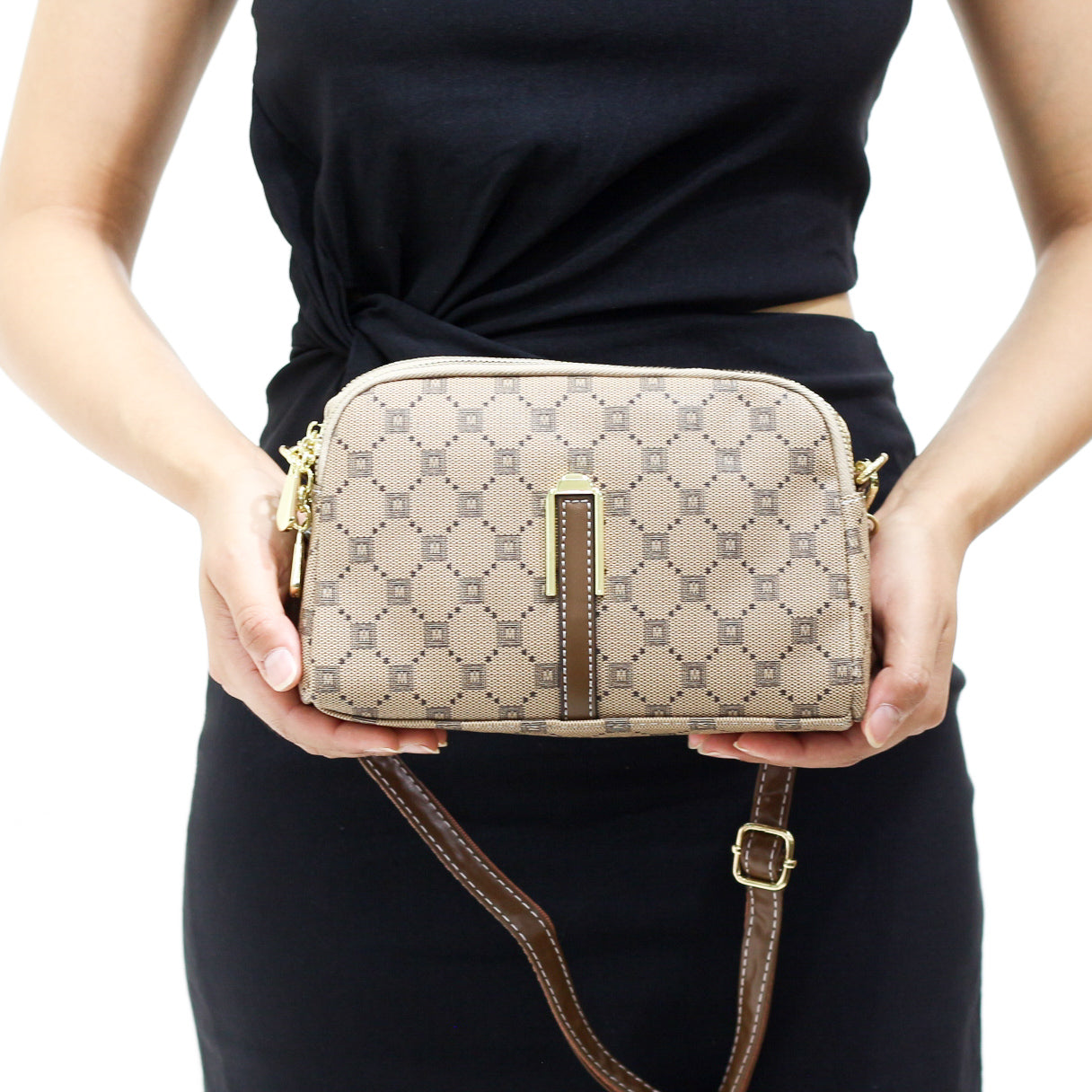 Nambu patterned crossbody bag with brown strap