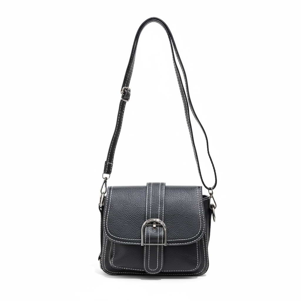 Wavelite stitched flap crossbody bag with silver buckle