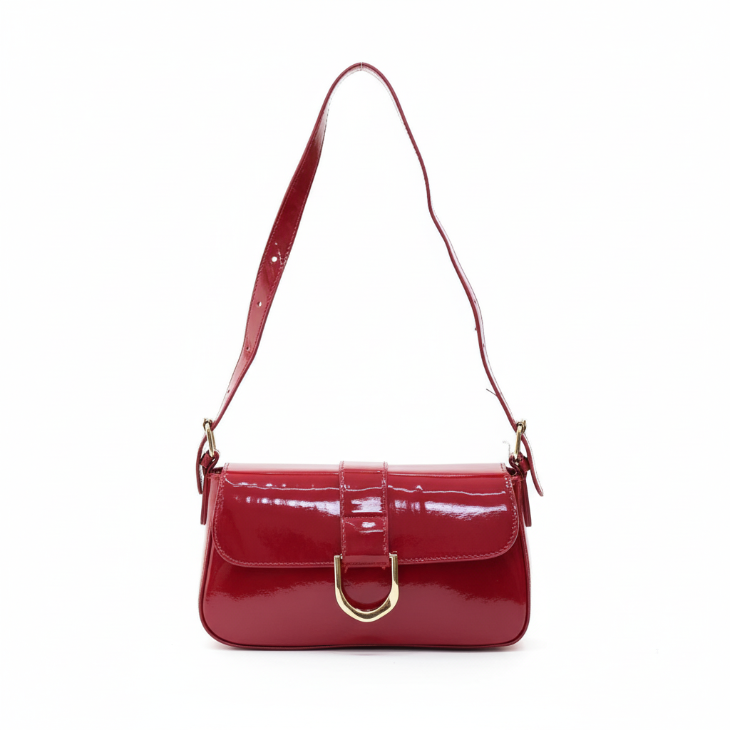 Rubily glossy crossbody shoulder bag with gold buckle