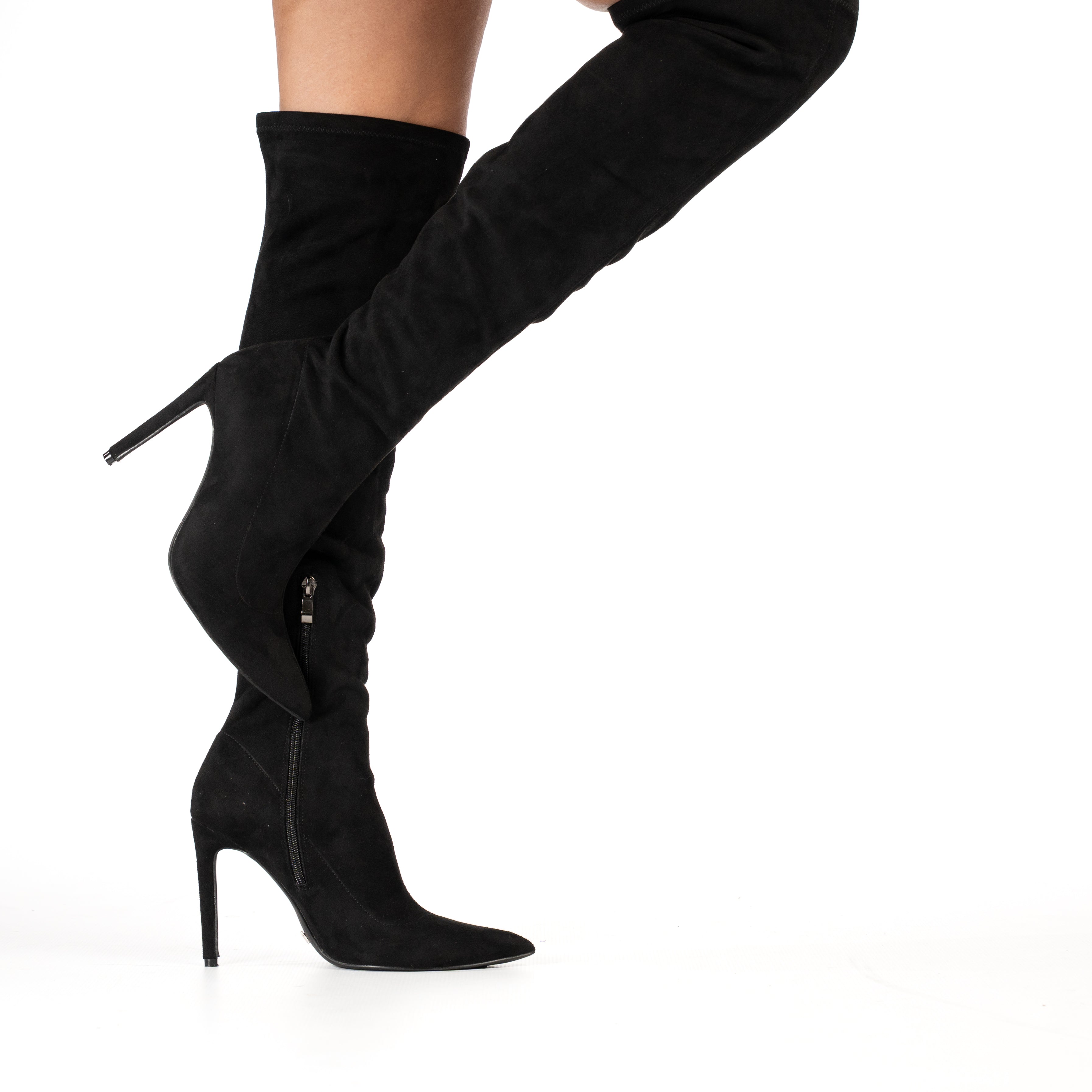 Rowan sleek black over-the-knee stiletto heel boots black micro