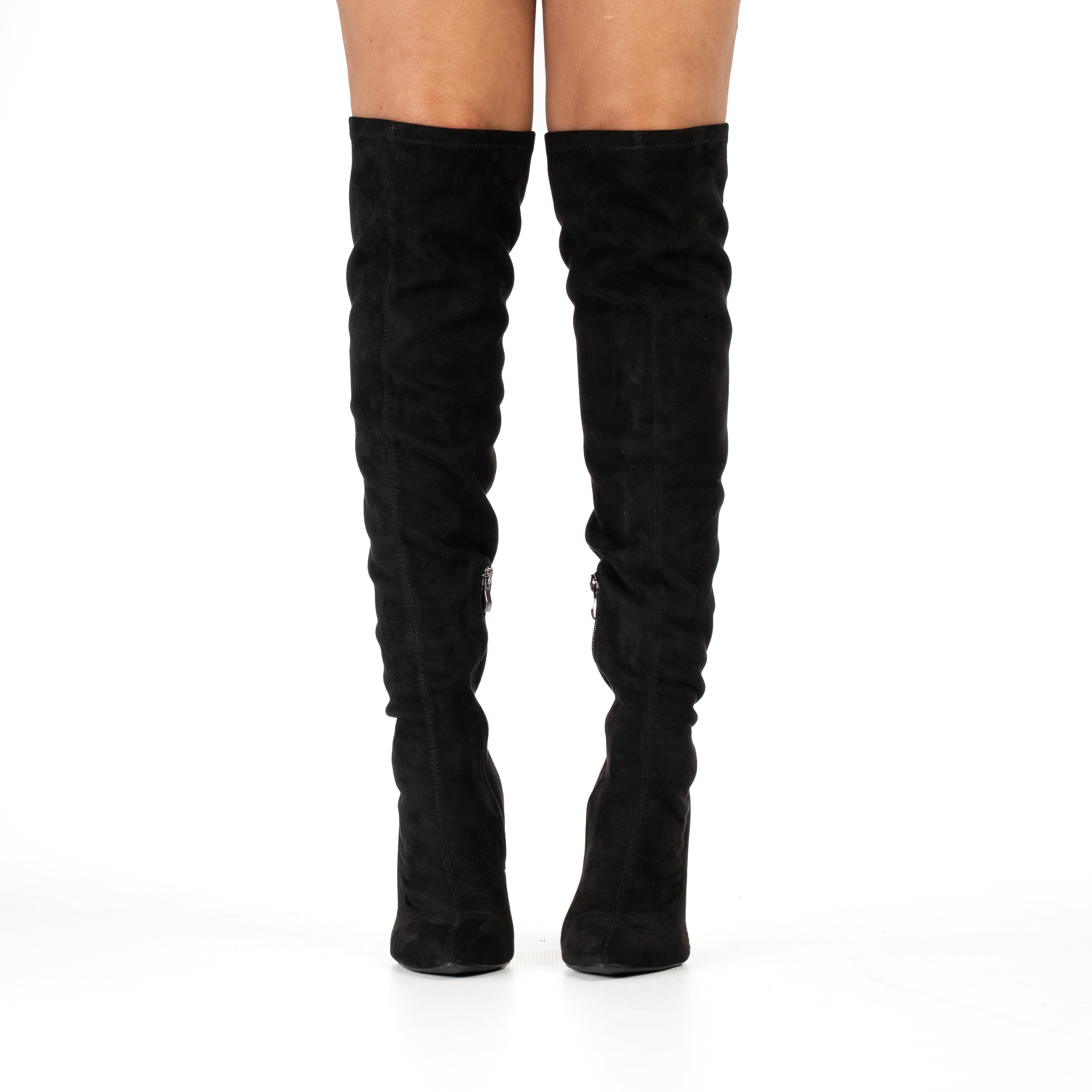 Rowan sleek black over-the-knee stiletto heel boots black micro