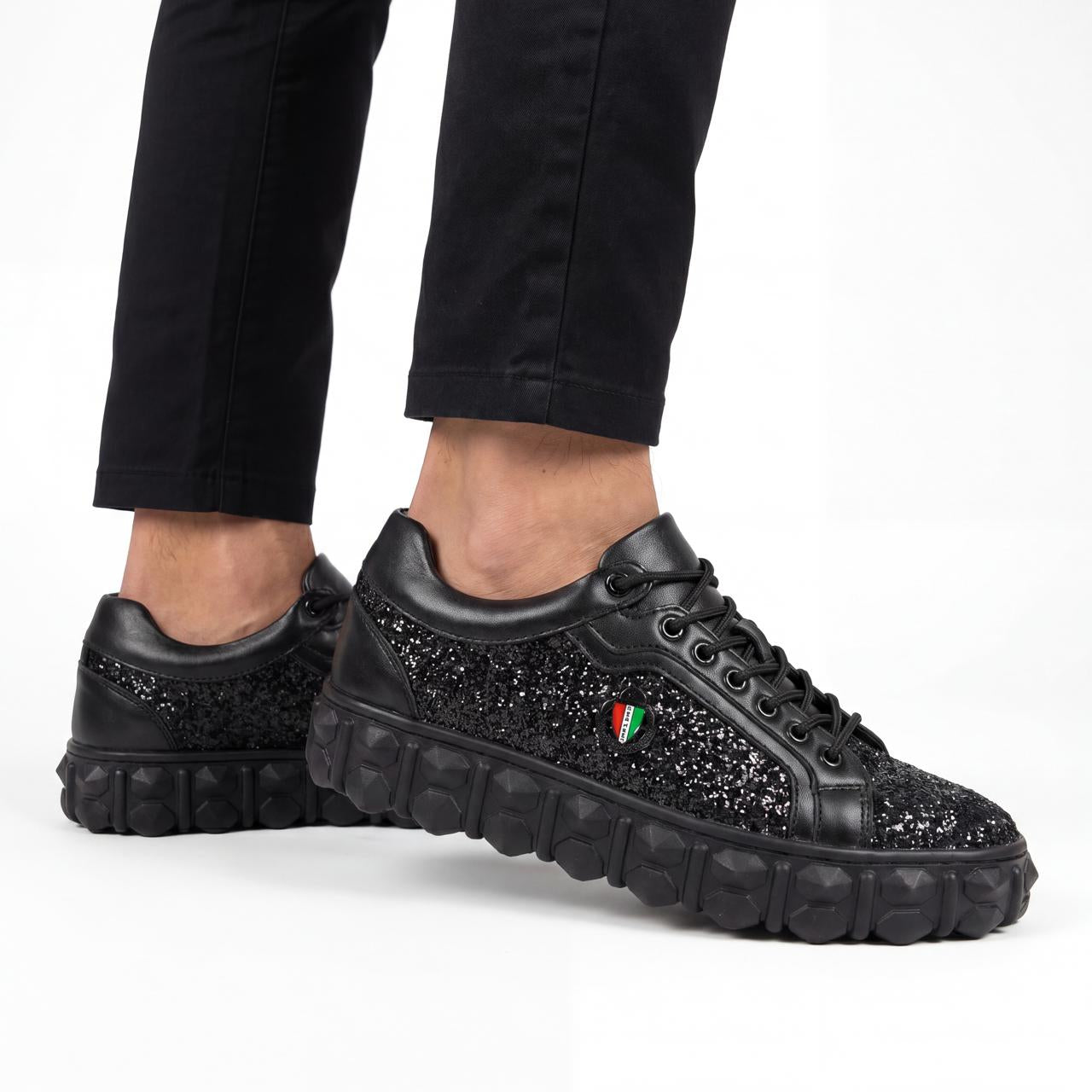 Mazerata Pigale10 rhinestone black men’s sneakers