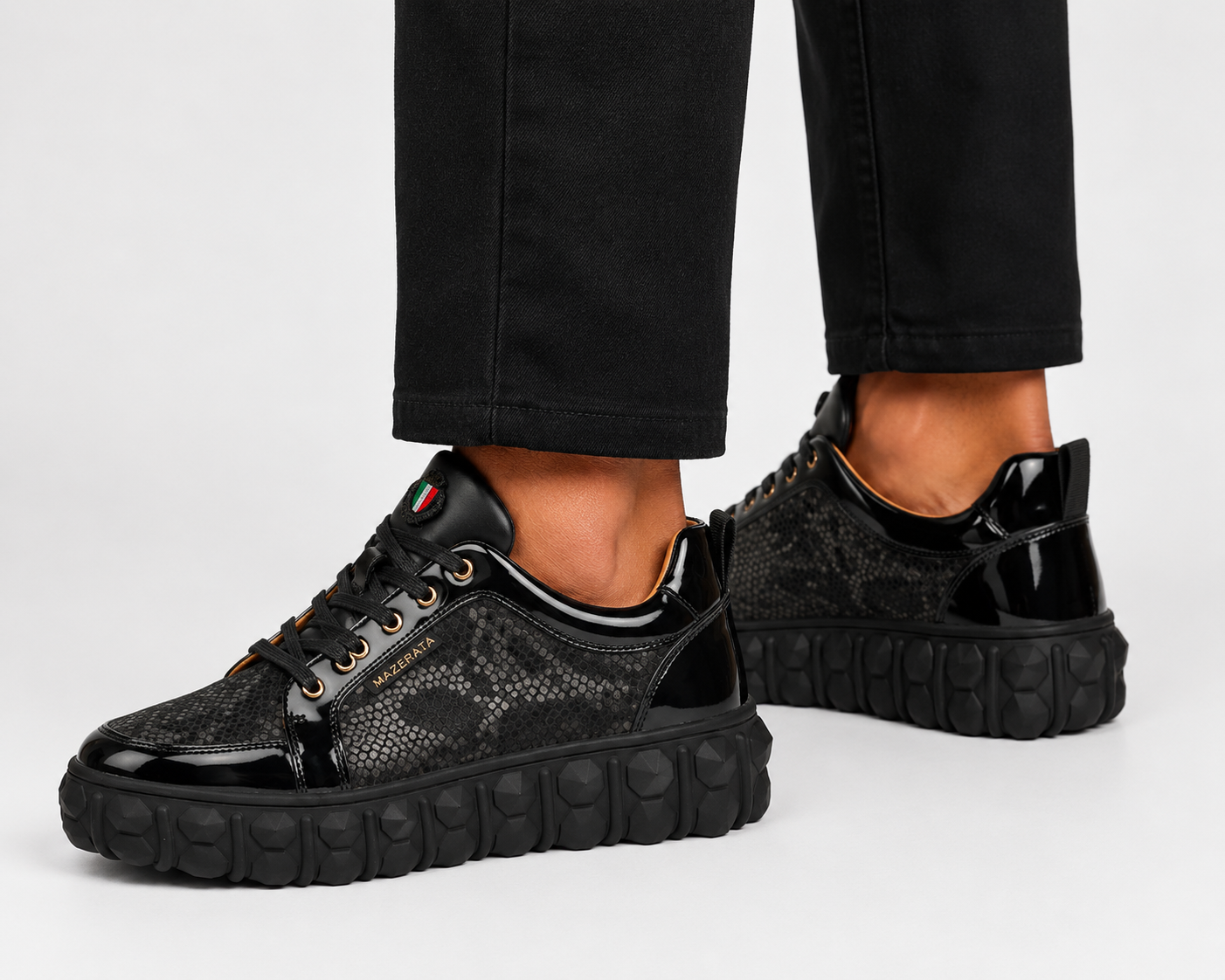 Mazerata Pigale37 faux patent/ snake black mens