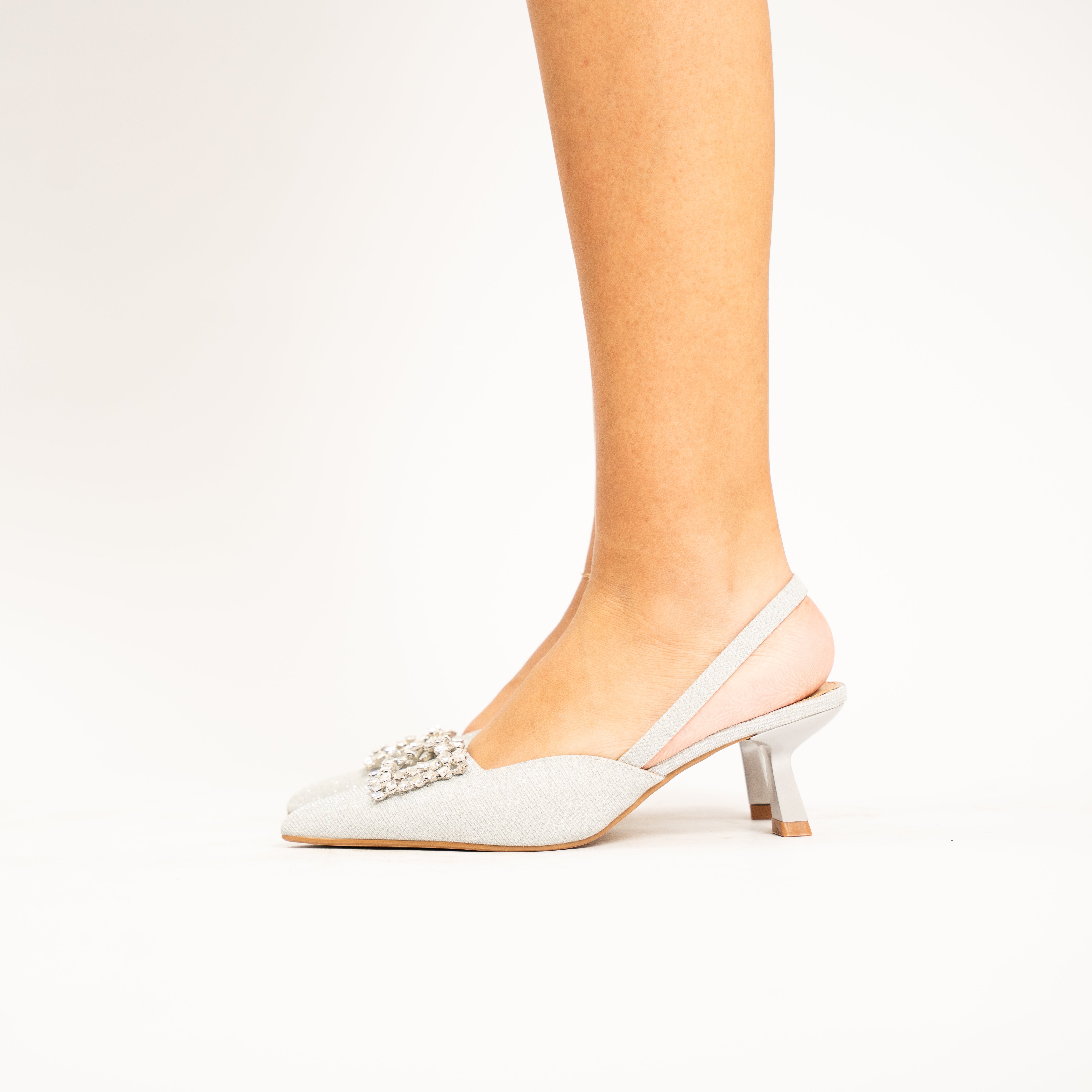 Finley women refined shimmering pointed-toe slingback kitten heel