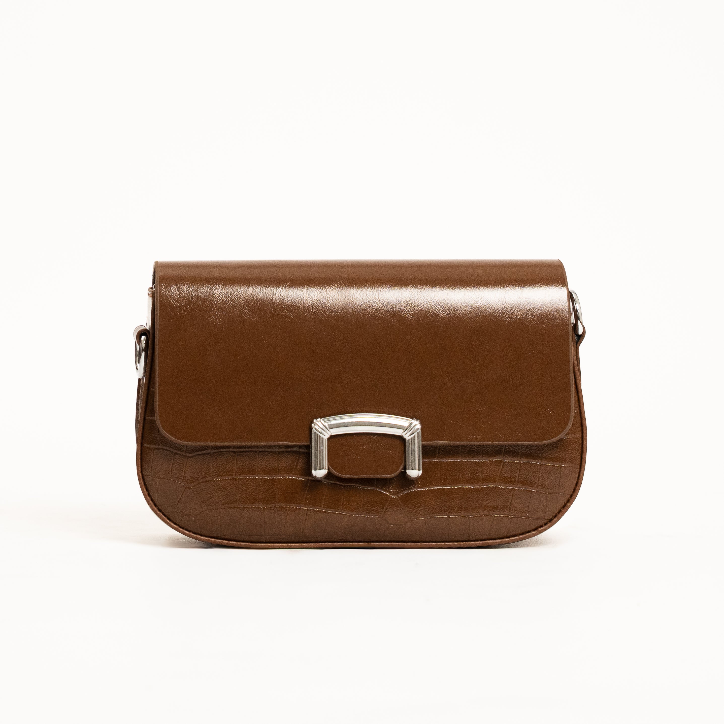 Cherie elegant croc-embossed crossbody bag with statement buckle