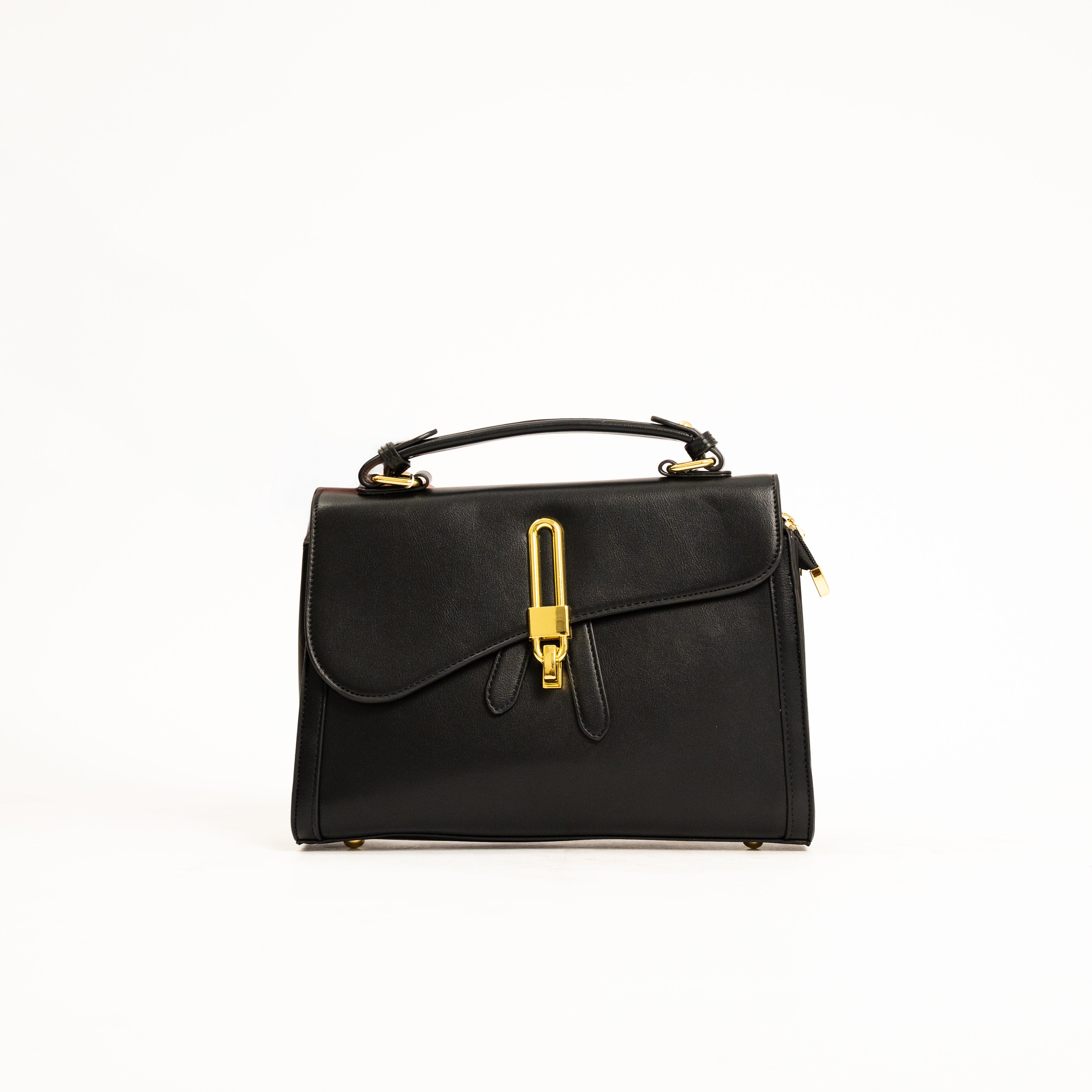 Ismera elegant structured top-handle crossbody handbag with gold hardware