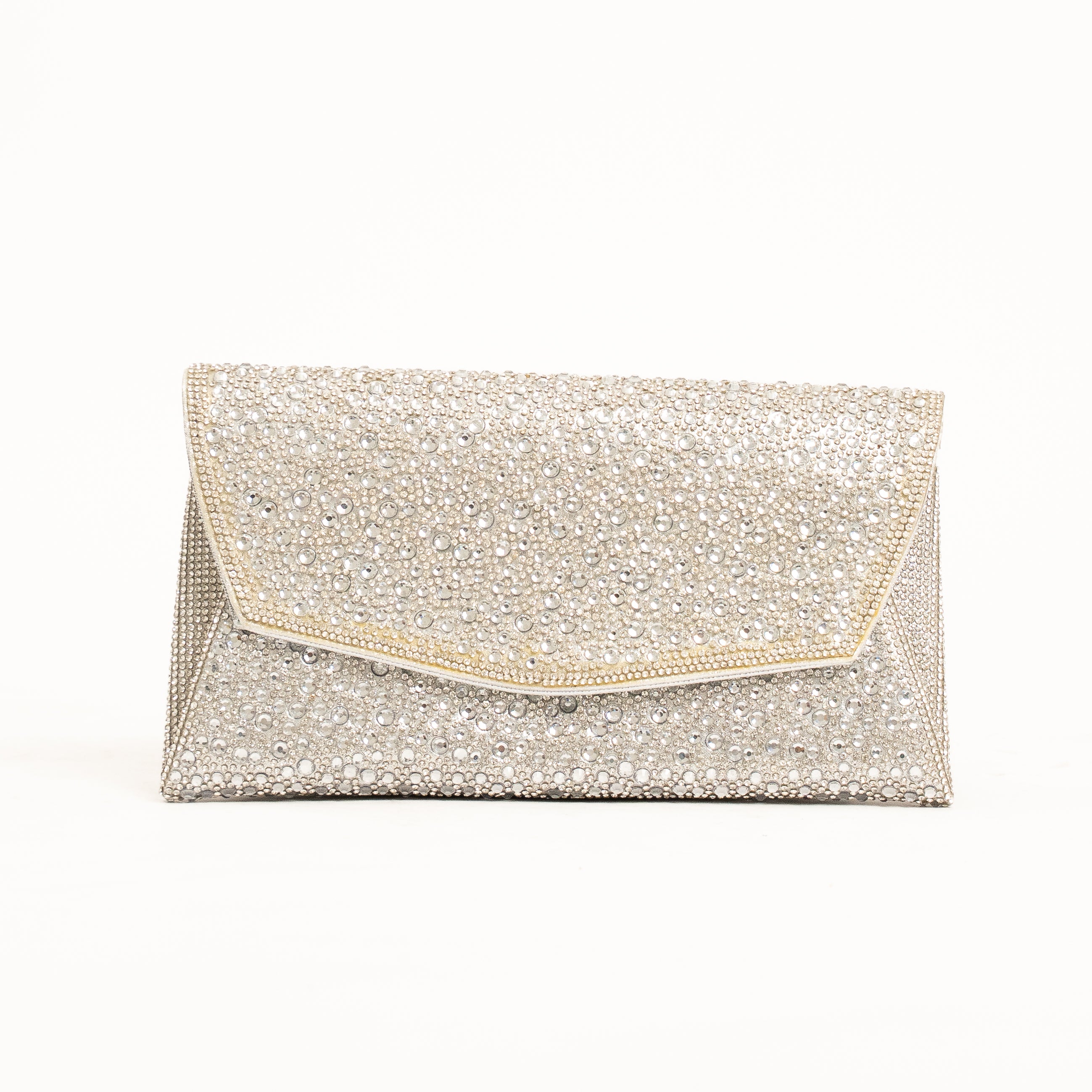 MILAN Elegant silver rhinestone envelope clutch