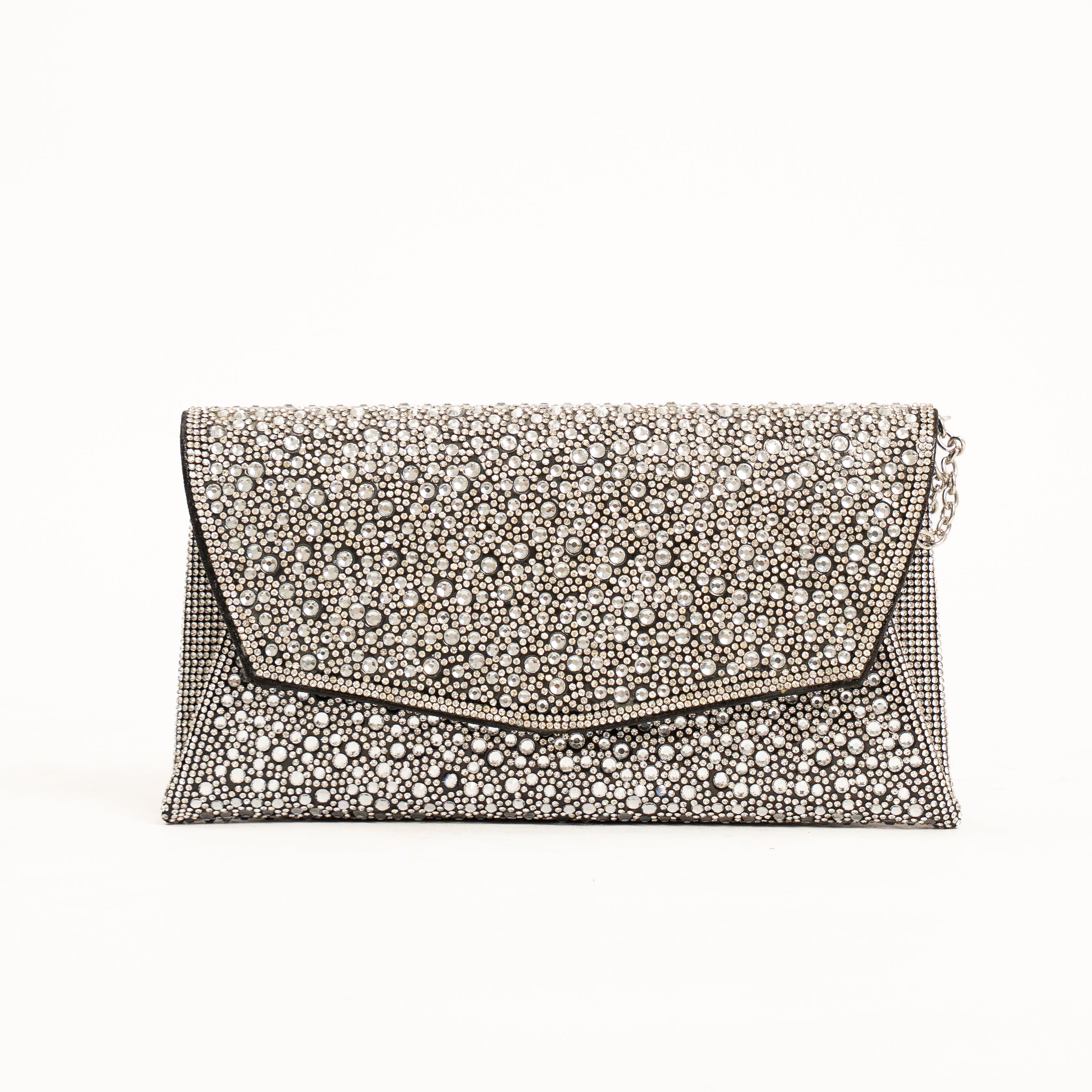 MILAN Elegant silver rhinestone envelope clutch
