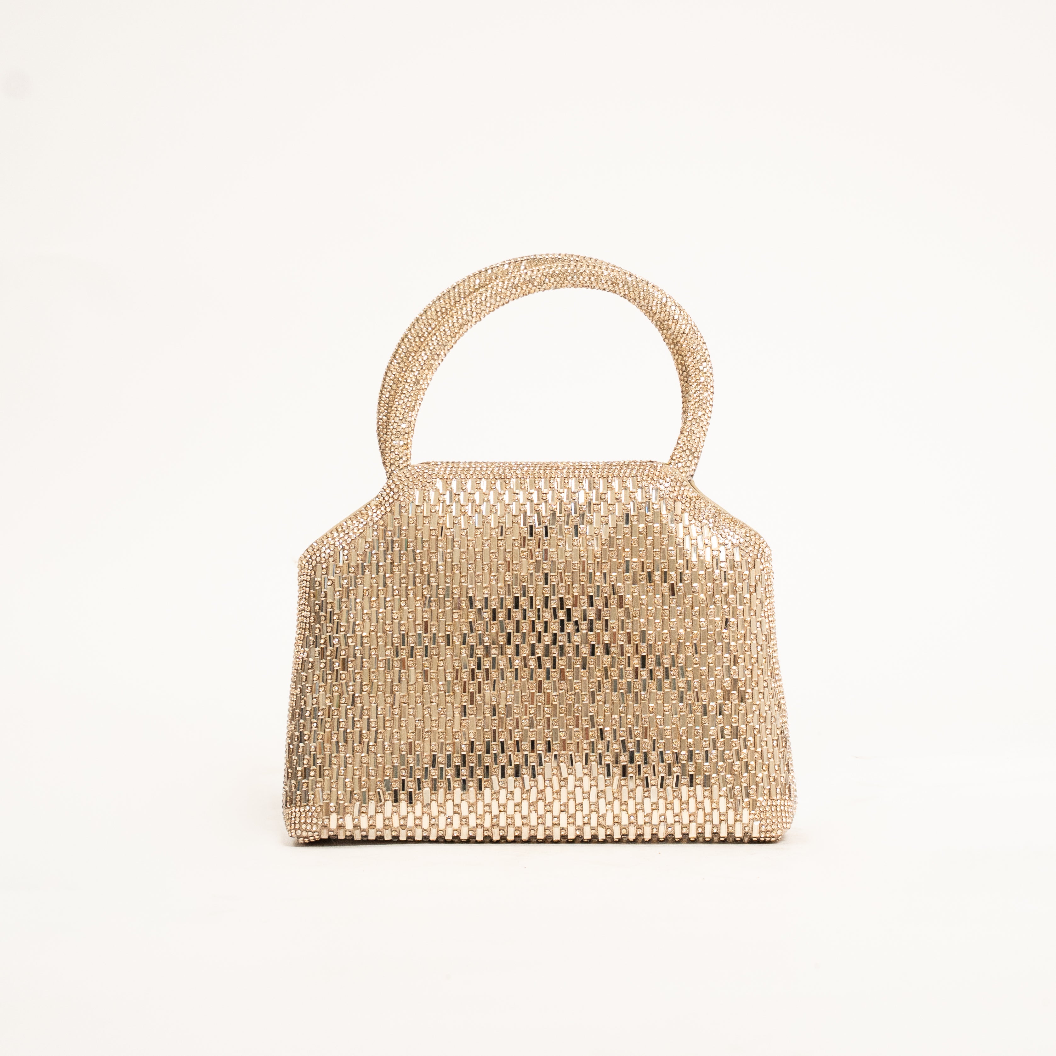 Reviera luxury crystal top handle evening handbag with chain