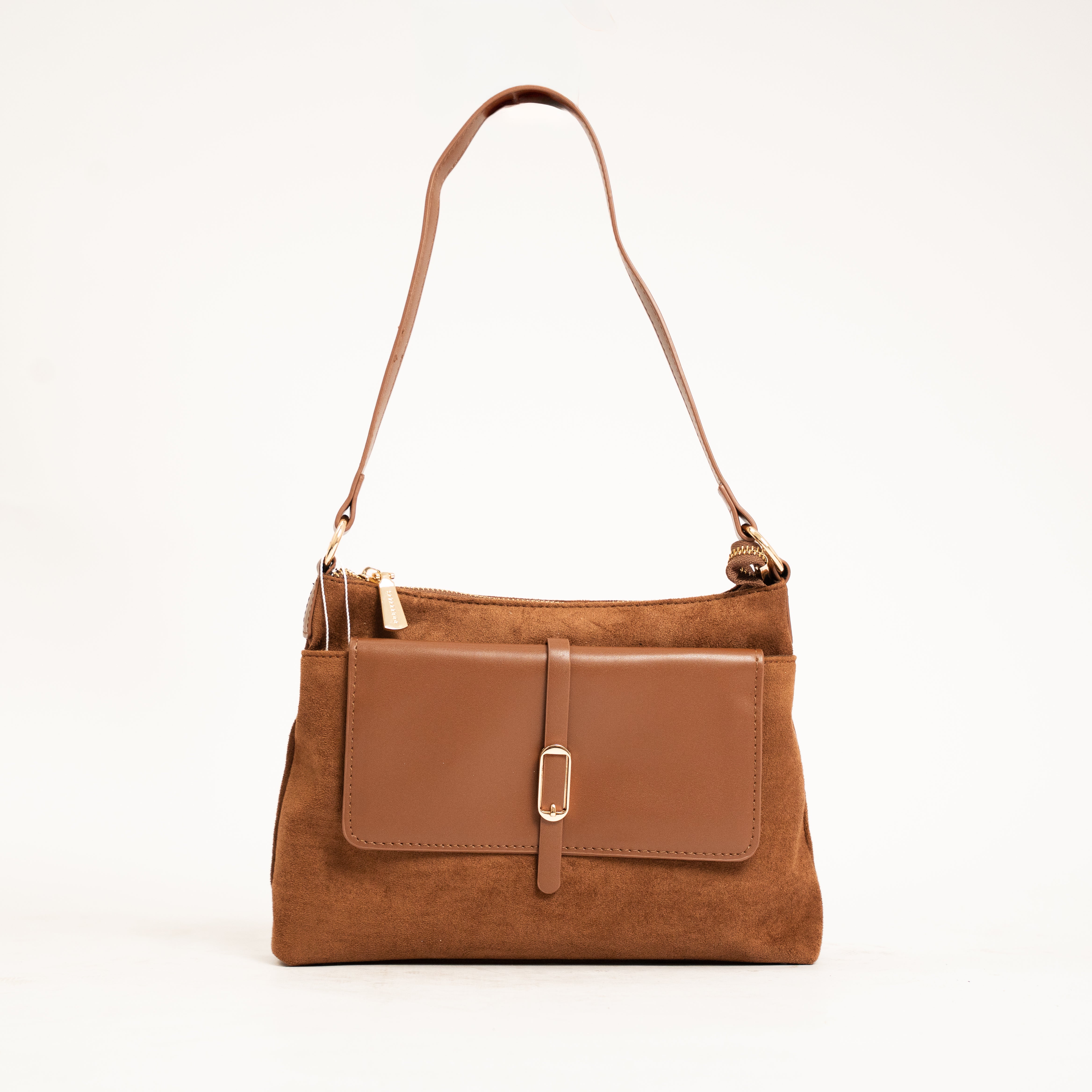 Roma elegant flap shoulder handbag with gold accent buckle