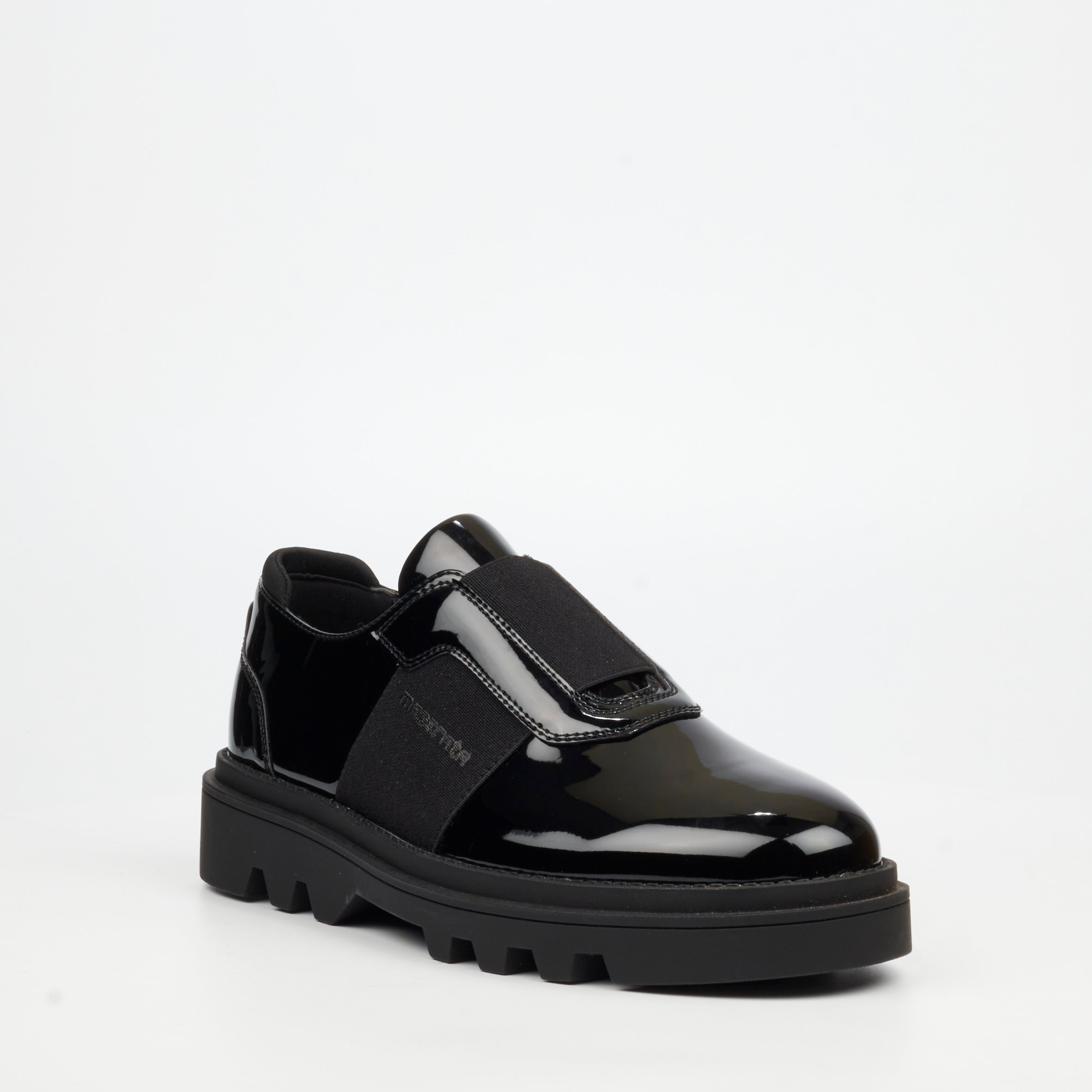 Mazerata vinchey82 polished black loafer with bold elastic detailing