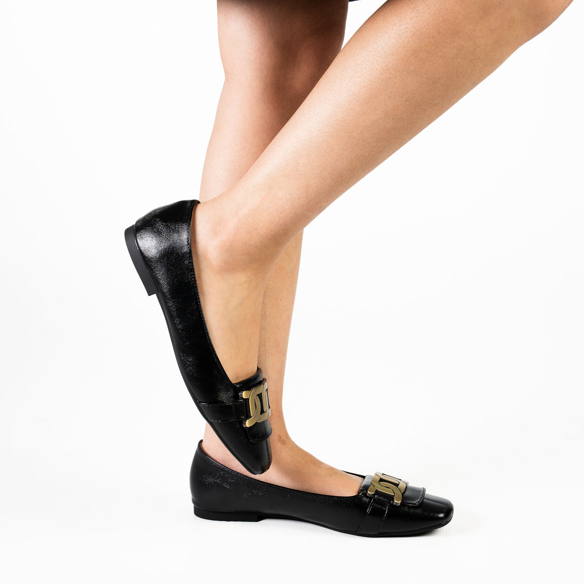 Katya women's pointed flats with gold buckle