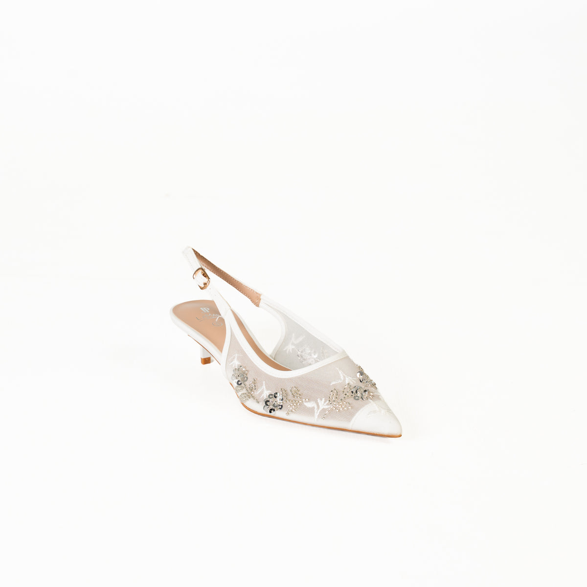 Masha women's elegant embellished pointed-toe slingback kitten heel shoes