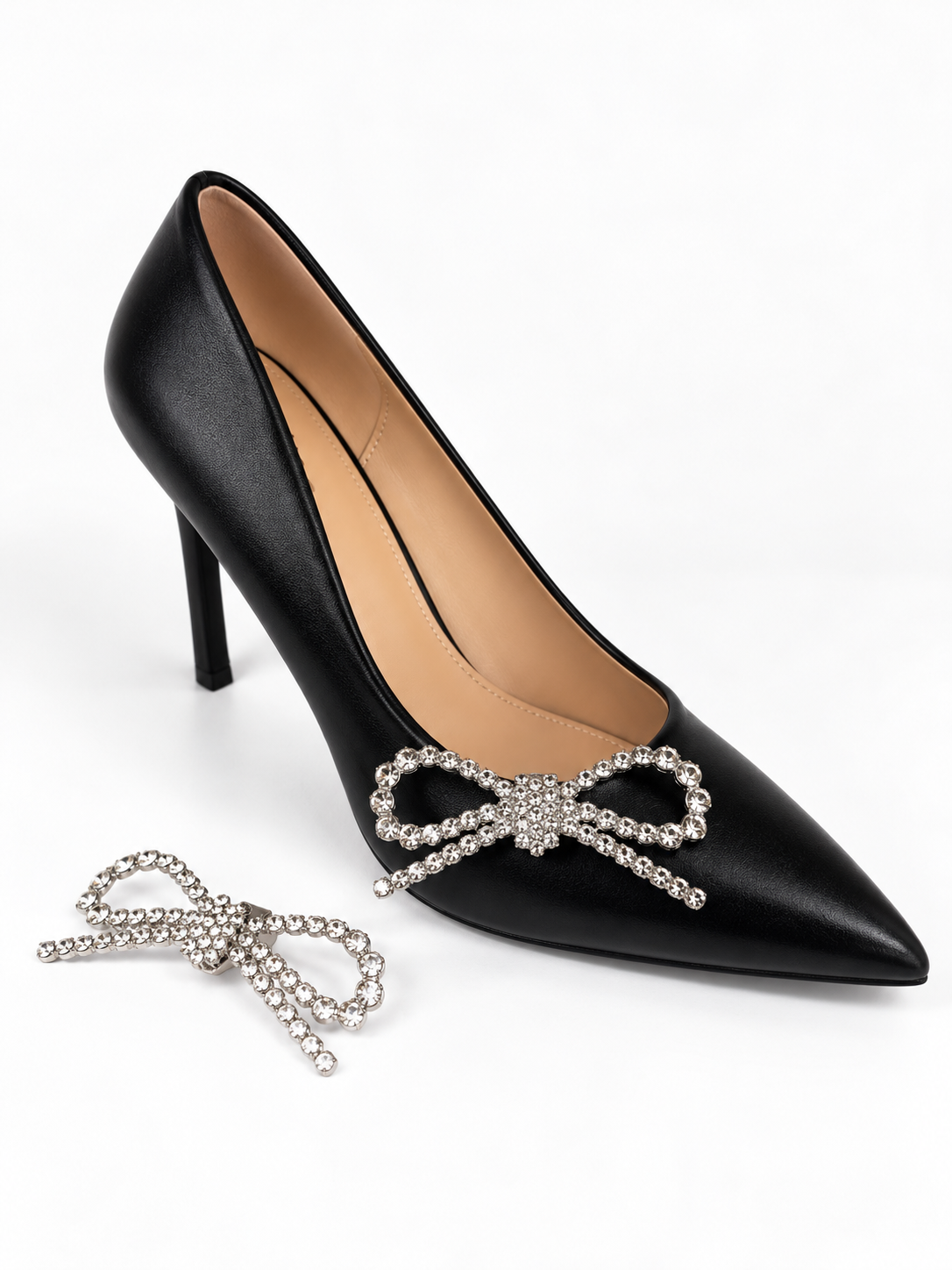 Trim07 2-piece rhinestone bow shoe trim set, sparkling glamour