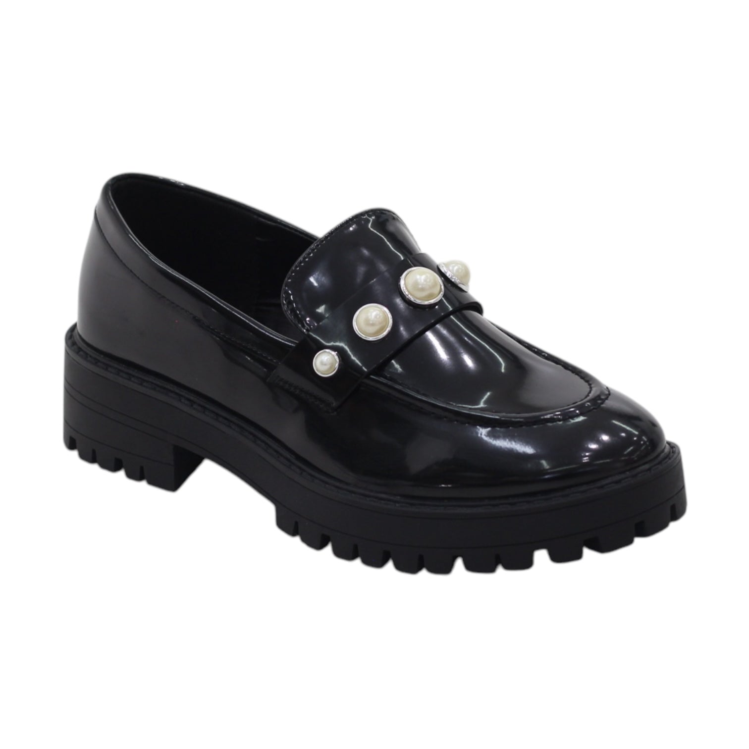 Lofa faux leather loafers crispy with pearls detail