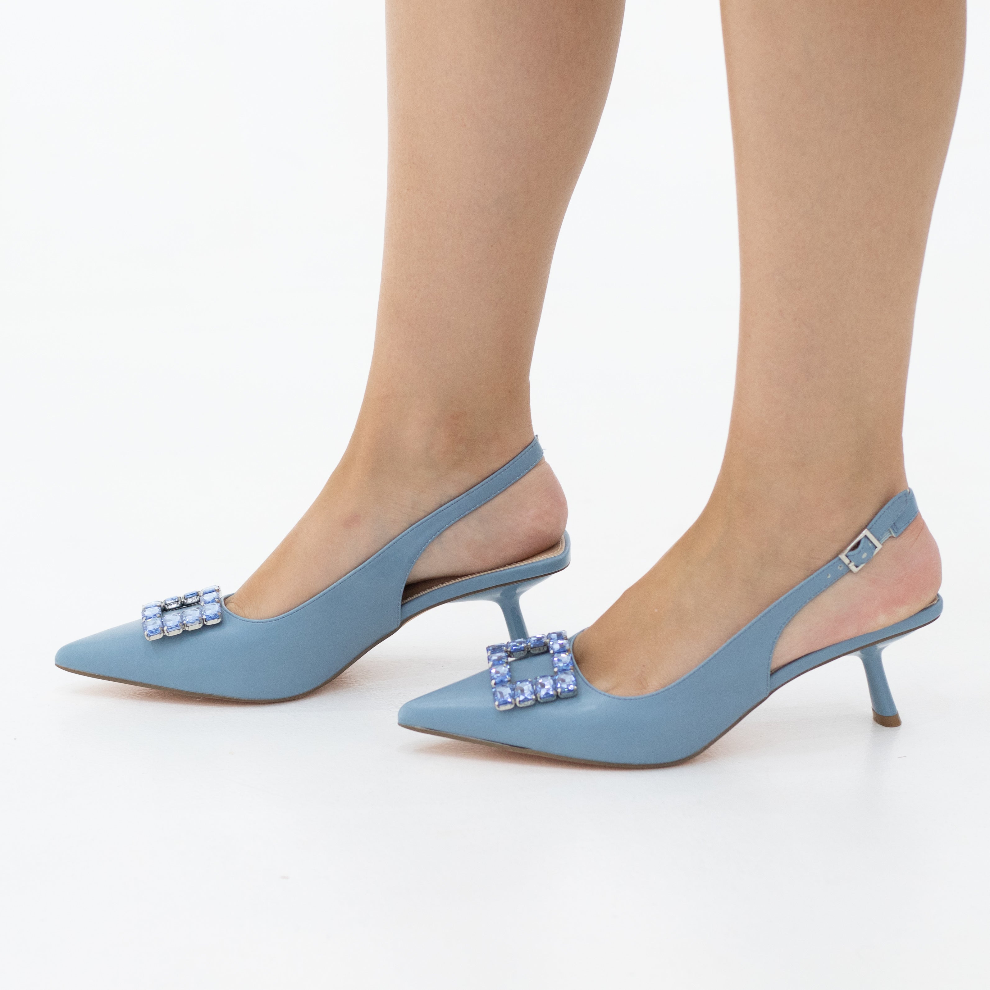 Europa 4.5cm heel sleek glossy reg diamante detailed sling back