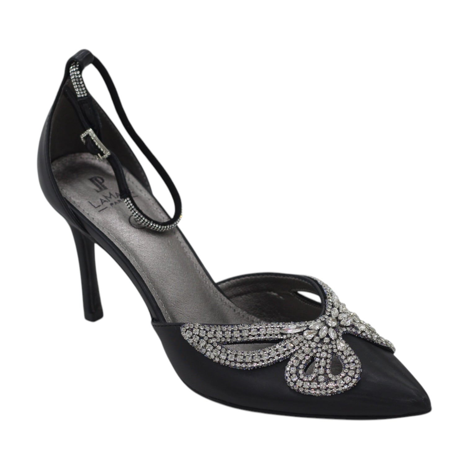 Edith diamante embellished open waist 8.5cm heel satin pump