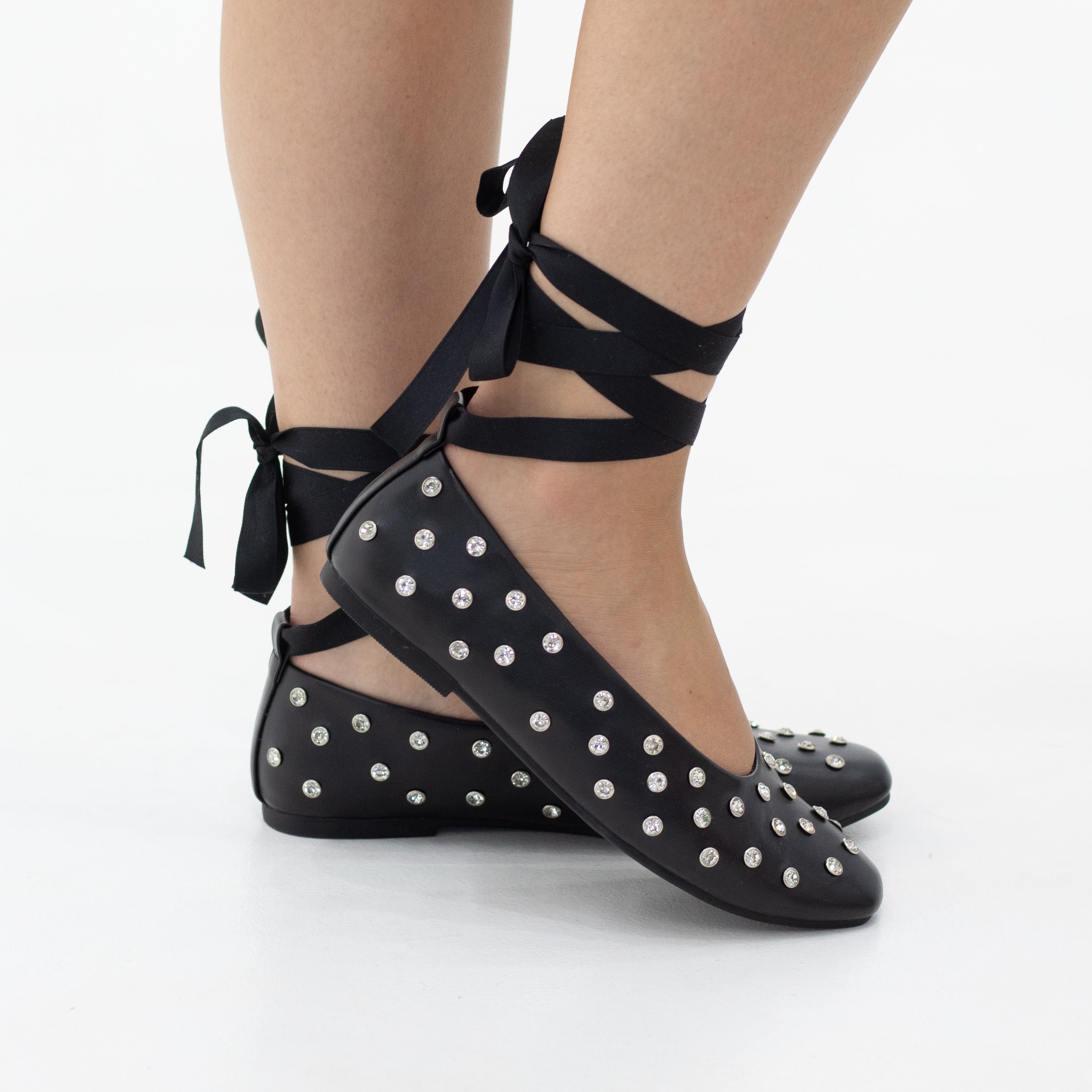 Emma Ballerina Flat tie-up studded flat pump with detachable ribbon