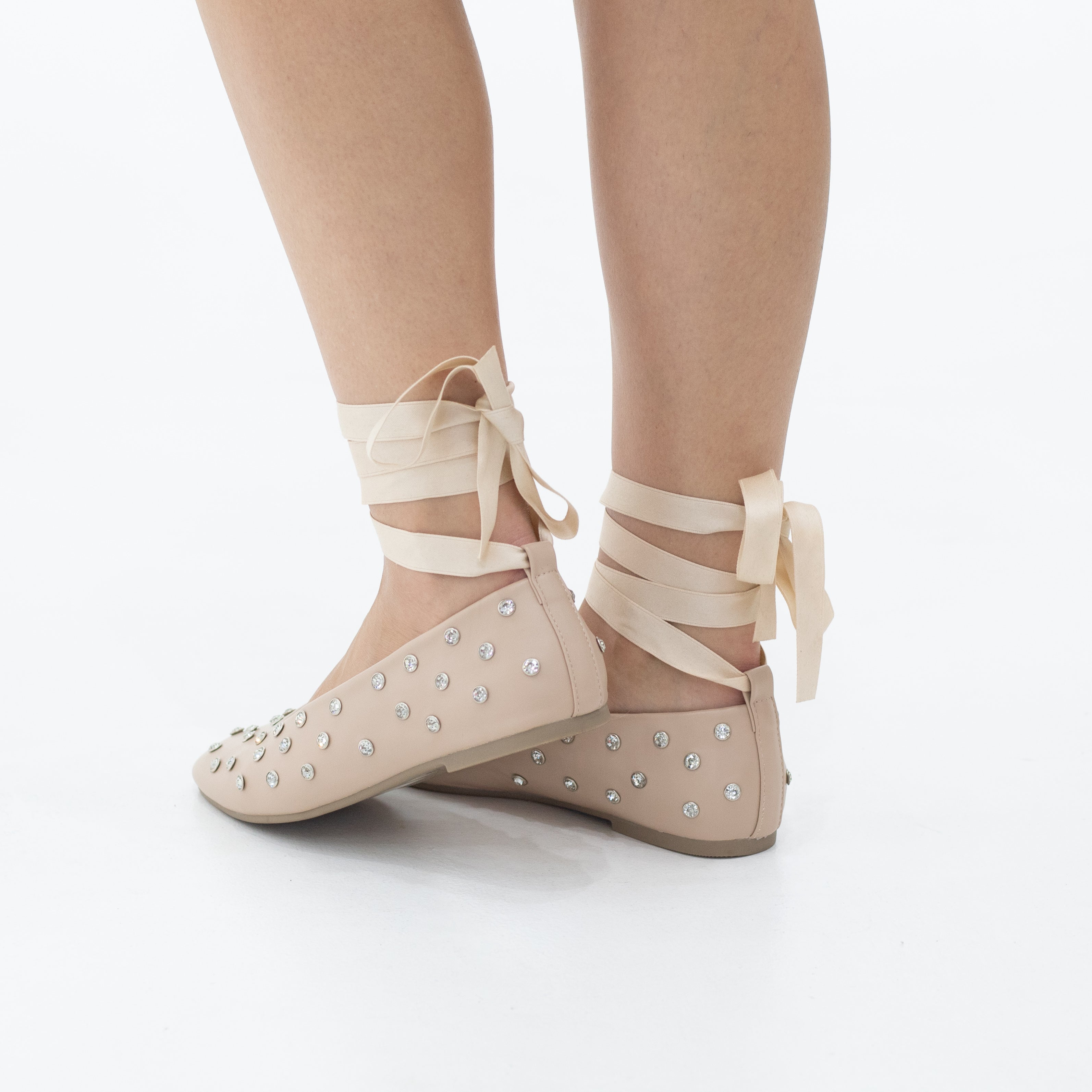 Emma Ballerina Flat tie-up studded flat pump with detachable ribbon